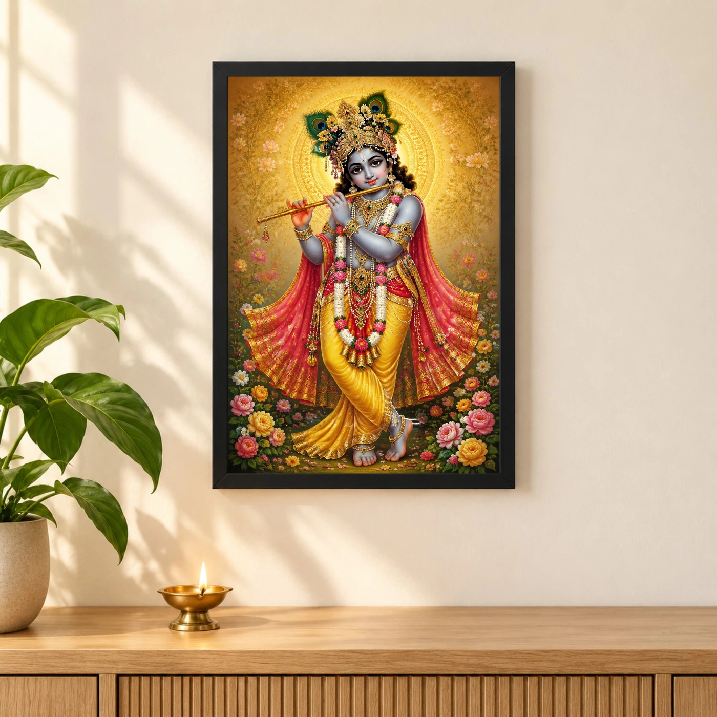 Banke Bihari Traditional Indian Miniature-Inspired Devotional Art Photo Frame, view 3