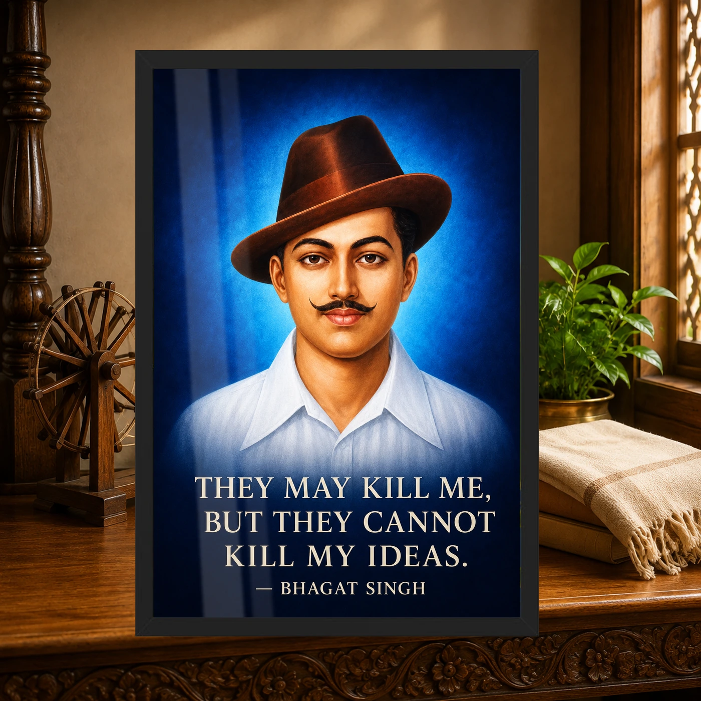 Bhagat Singh Ideas Live On Royal Blue Quote Photo Frame, view 4