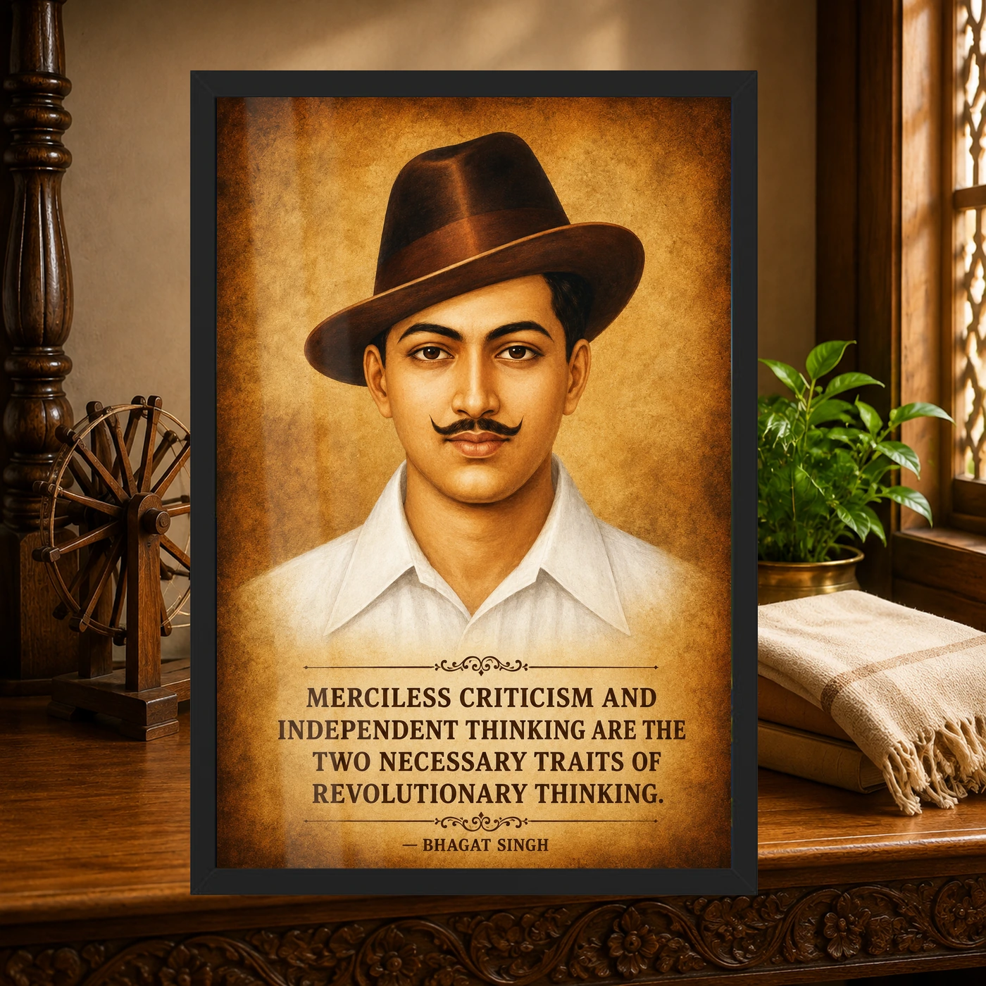 Bhagat Singh Independent Thinking Heritage Quote Photo Frame, view 4