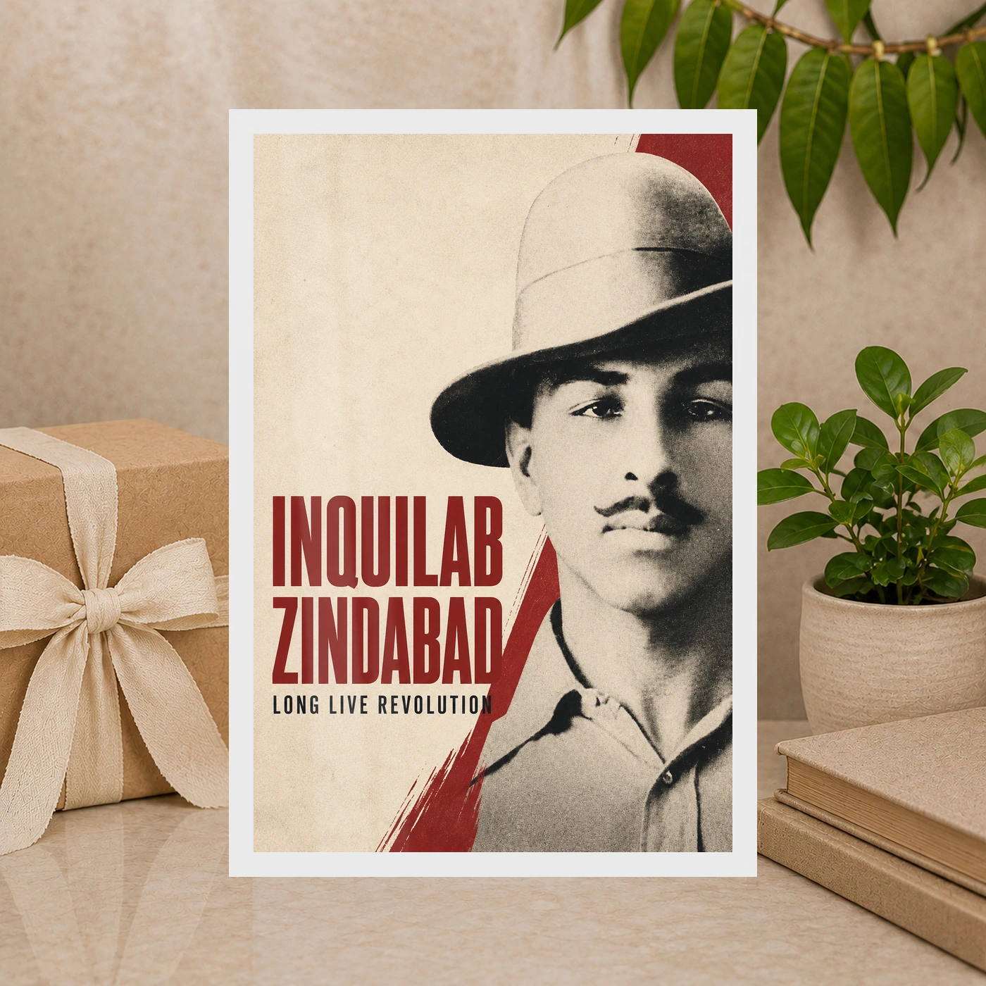 Bhagat Singh Inquilab Zindabad Red Poster Photo Frame, view 10