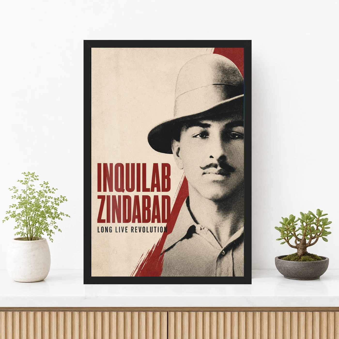 Bhagat Singh Inquilab Zindabad Red Poster Photo Frame, view 3