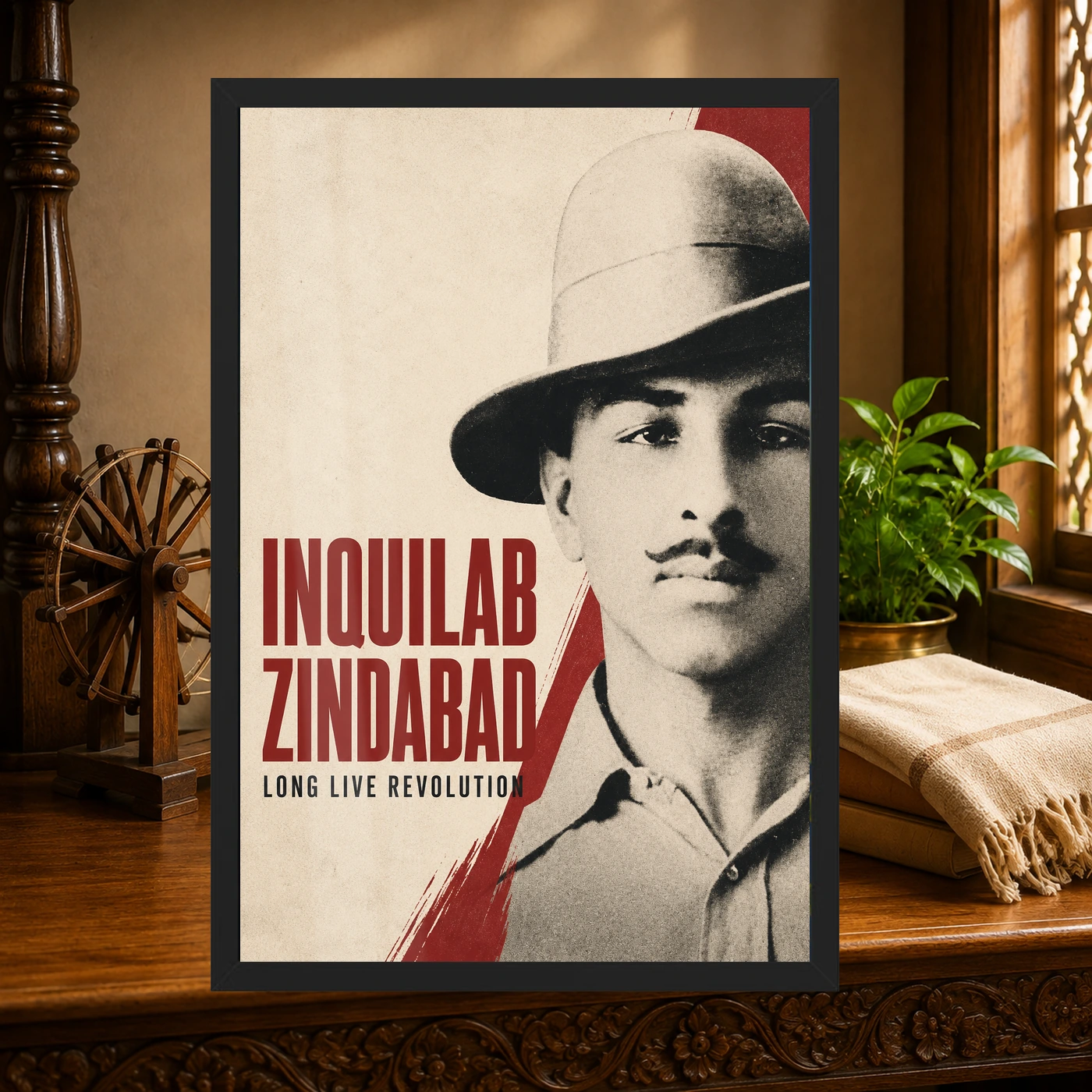 Bhagat Singh Inquilab Zindabad Red Poster Photo Frame, view 4