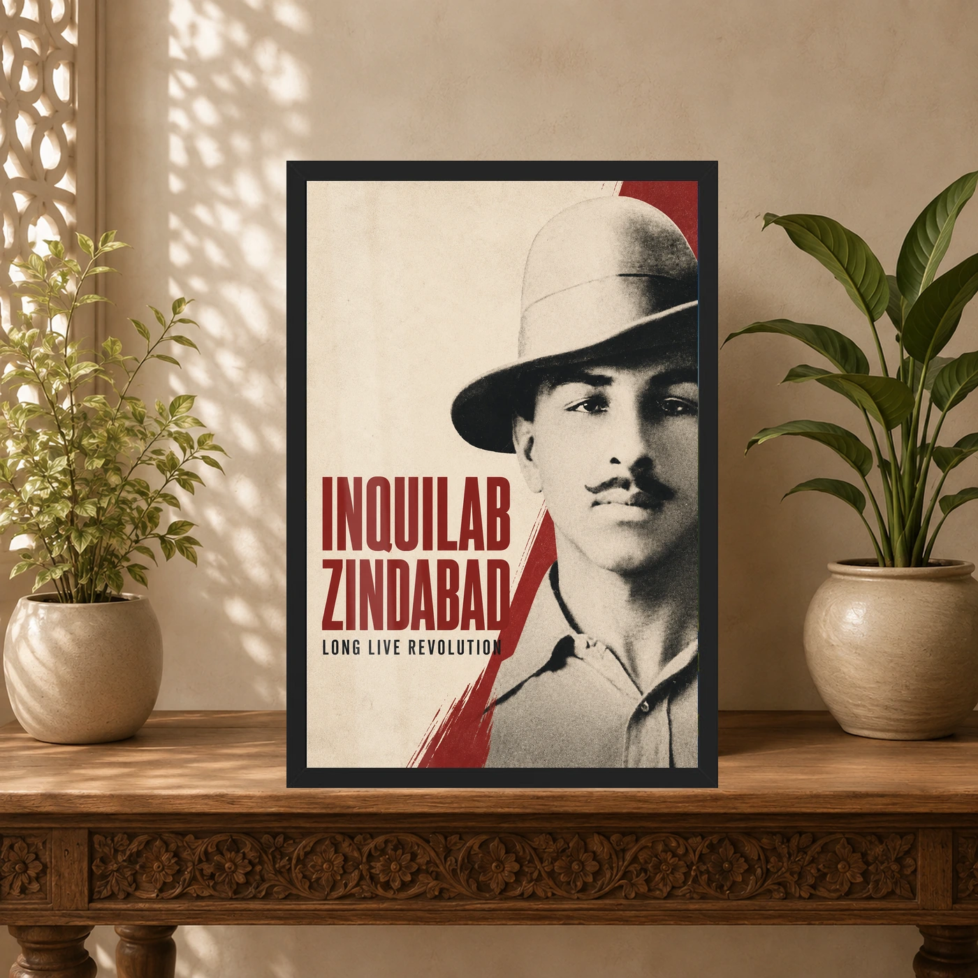 Bhagat Singh Inquilab Zindabad Red Poster Photo Frame, view 5