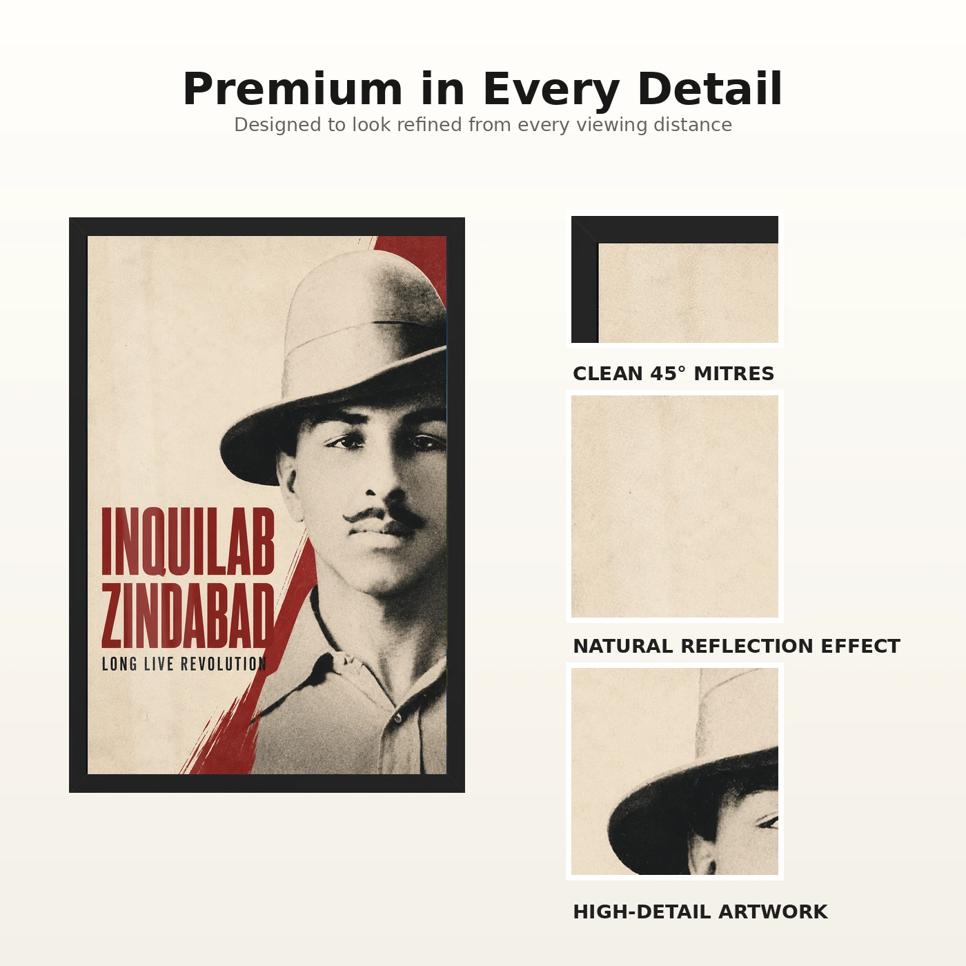 Bhagat Singh Inquilab Zindabad Red Poster Photo Frame, view 9