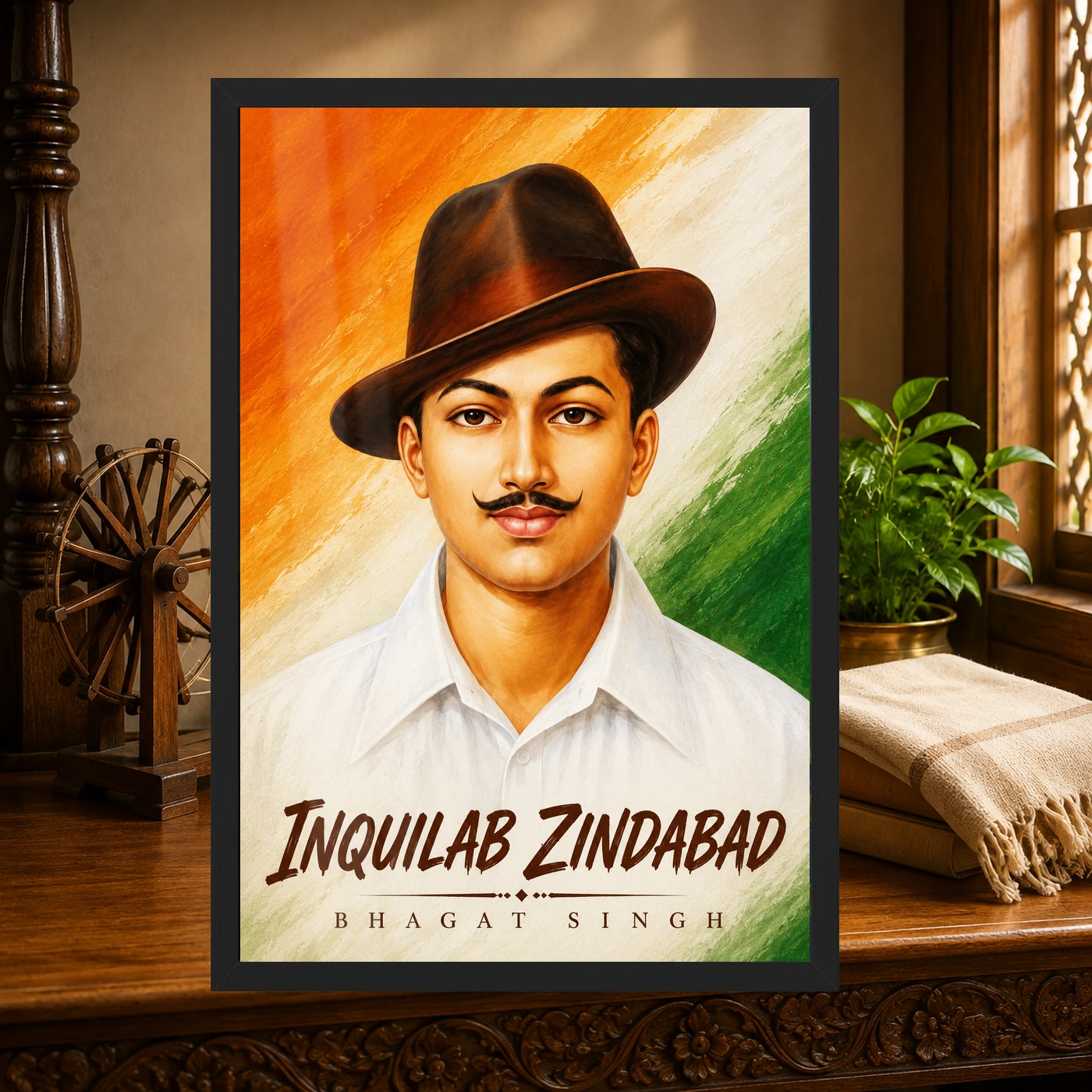Bhagat Singh Inquilab Zindabad Tricolor Portrait Photo Frame, view 4