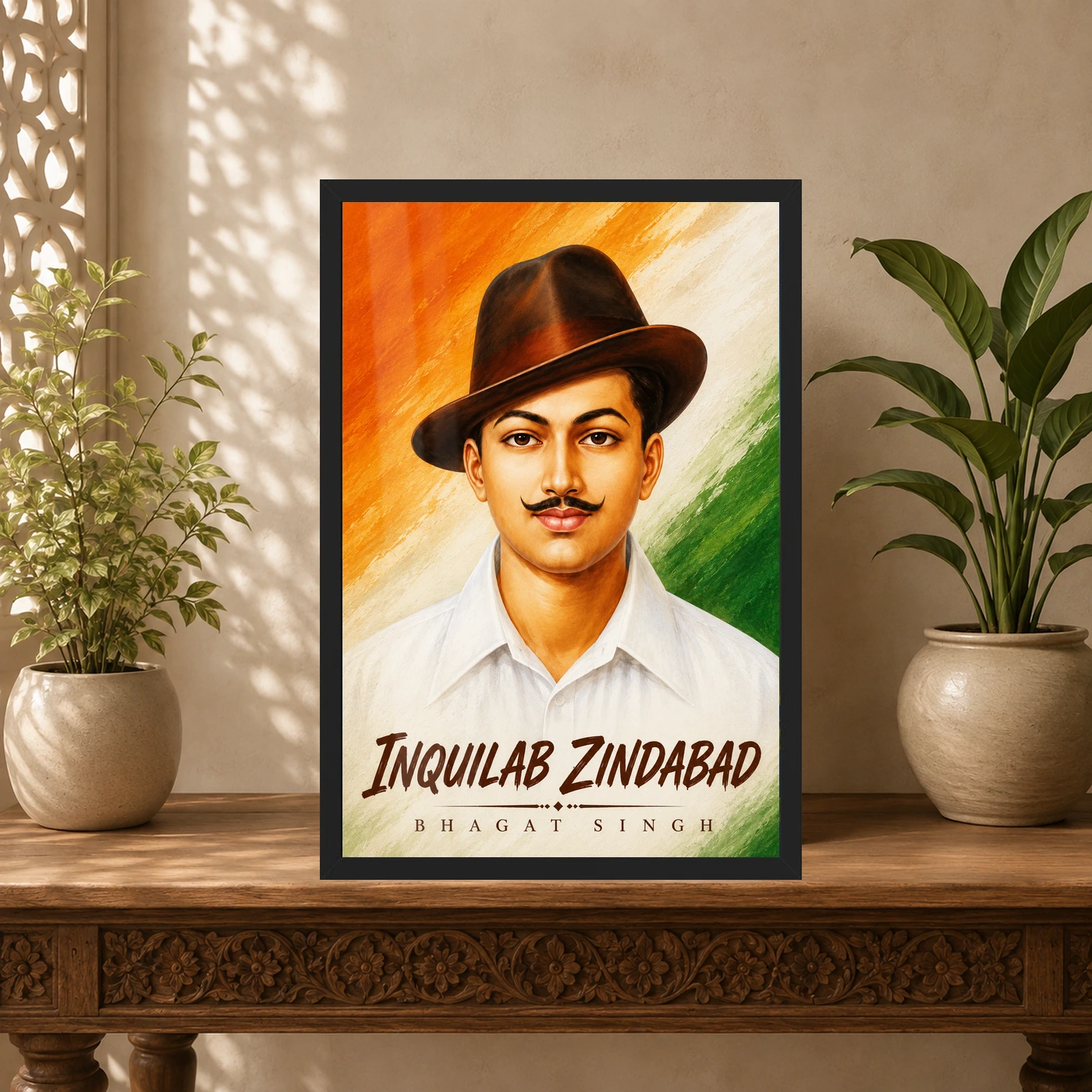 Bhagat Singh Inquilab Zindabad Tricolor Portrait Photo Frame, view 5