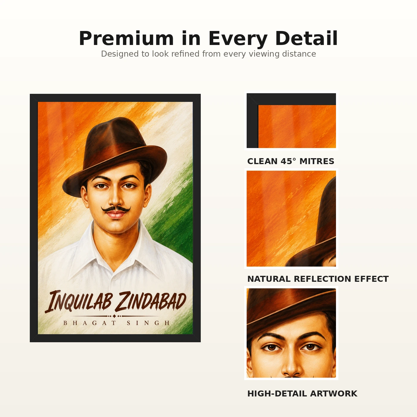 Bhagat Singh Inquilab Zindabad Tricolor Portrait Photo Frame, view 9