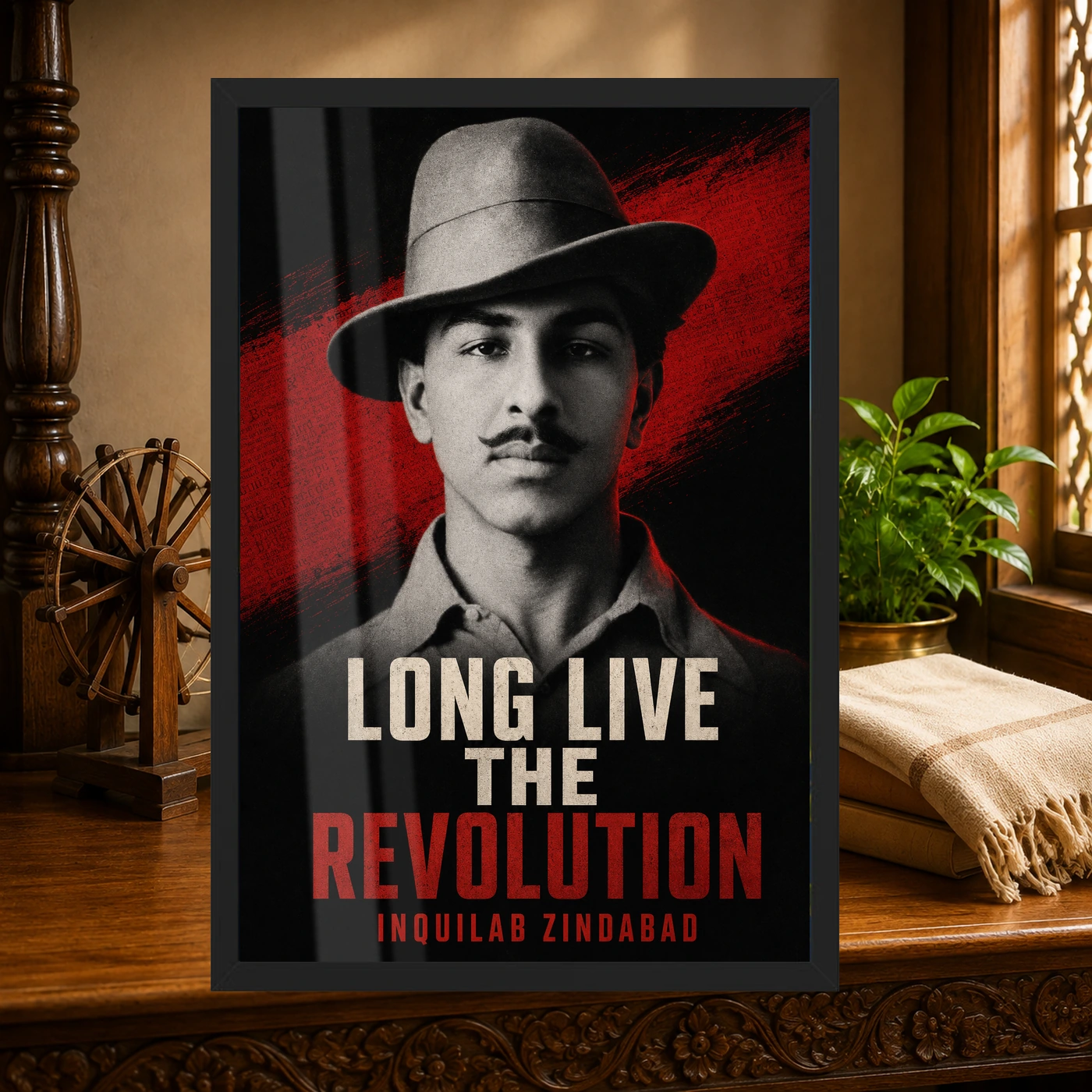 Bhagat Singh Long Live Revolution Newsprint Photo Frame, view 4
