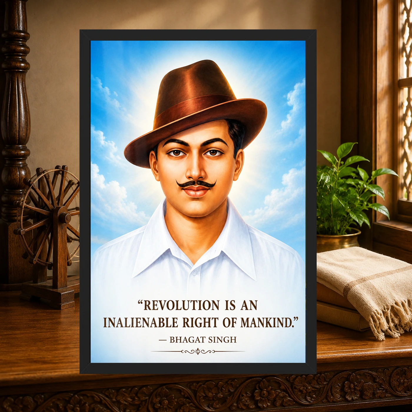 Bhagat Singh Revolution Is a Right Sky Blue Quote Photo Frame, view 4