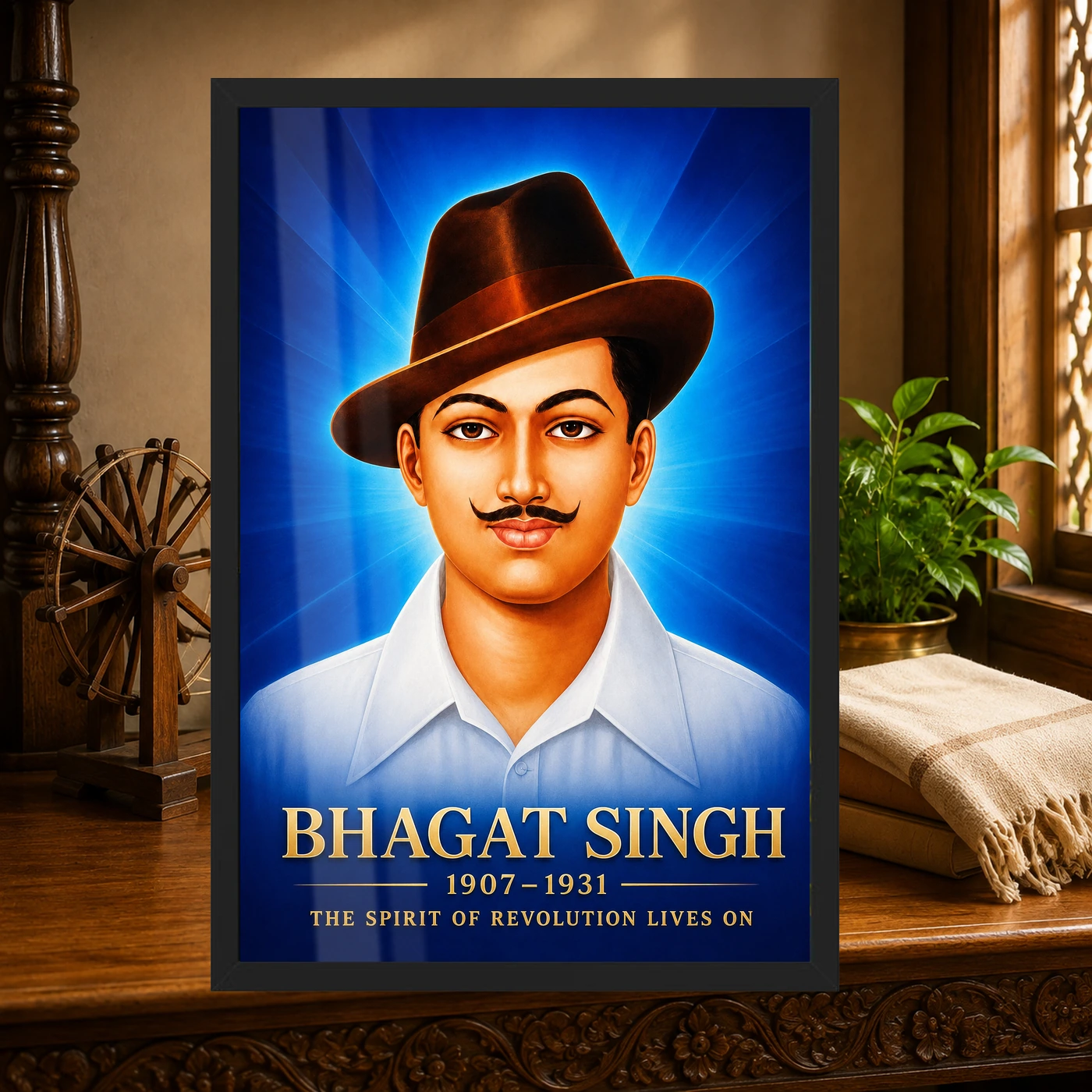 Bhagat Singh Spirit of Revolution Cobalt Portrait Photo Frame, view 4