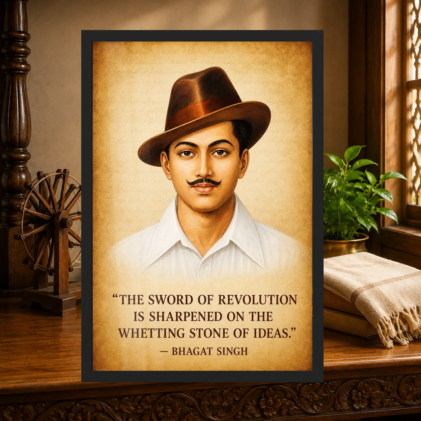 Bhagat Singh Sword of Revolution Parchment Quote Photo Frame, view 4