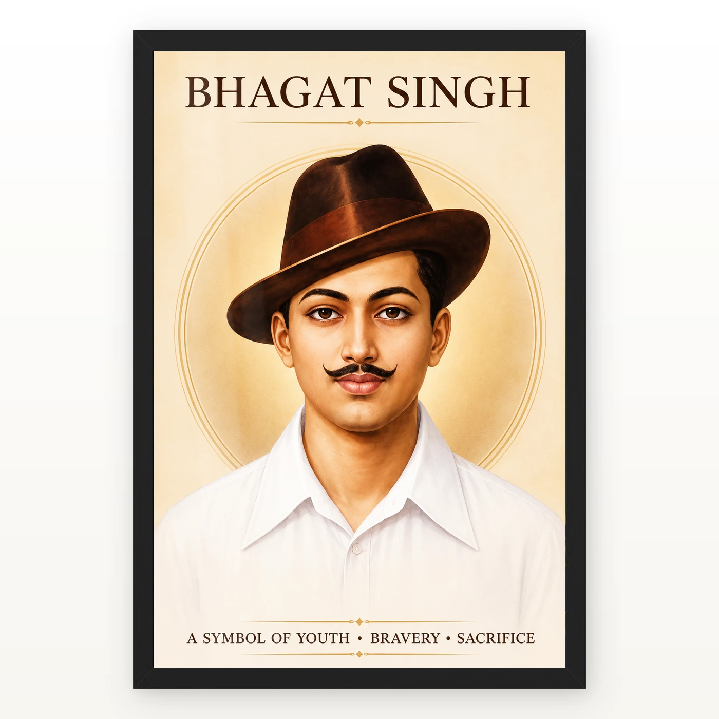 Bhagat Singh Symbol of Youth Ivory Gold Portrait Photo Frame