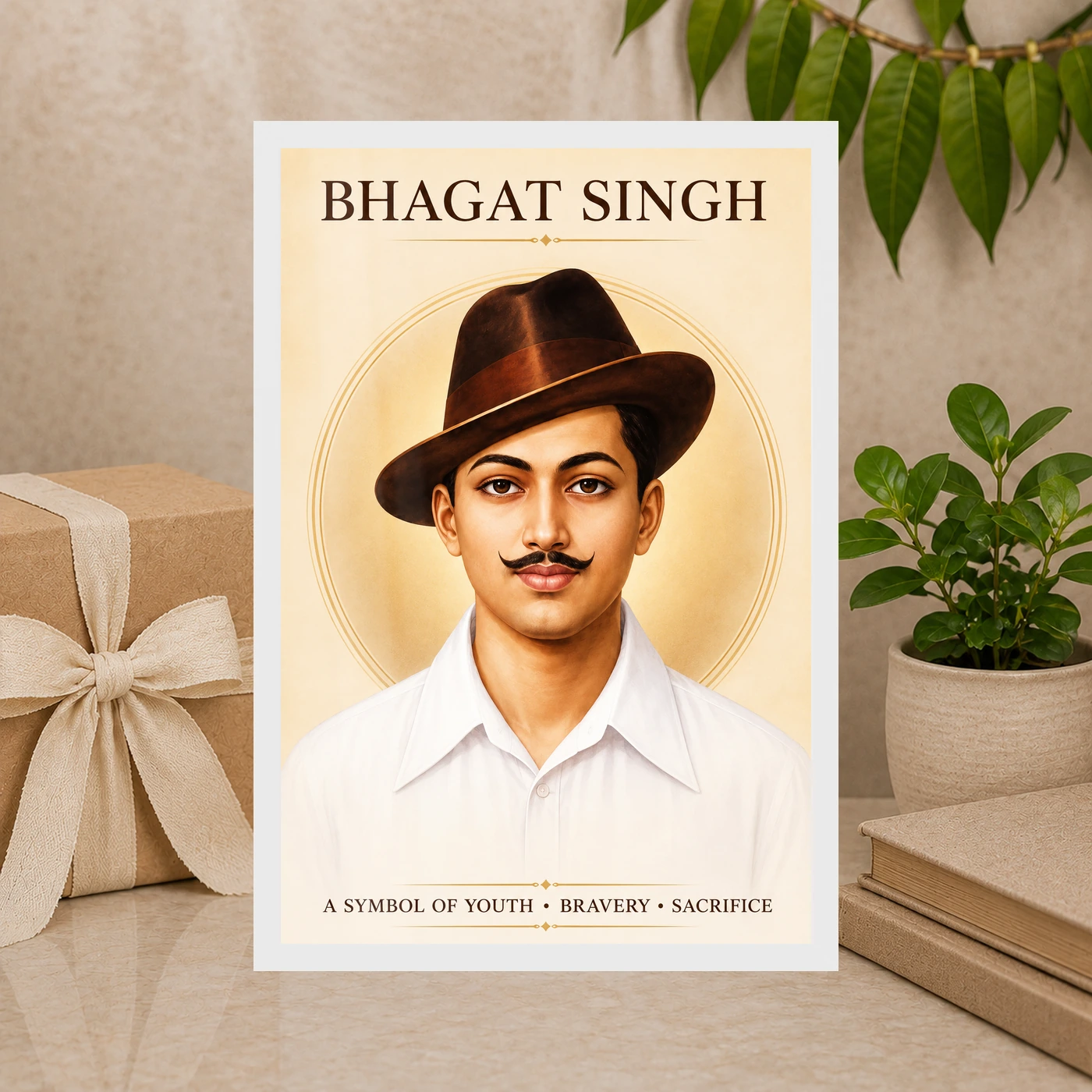 Bhagat Singh Symbol of Youth Ivory Gold Portrait Photo Frame, view 10