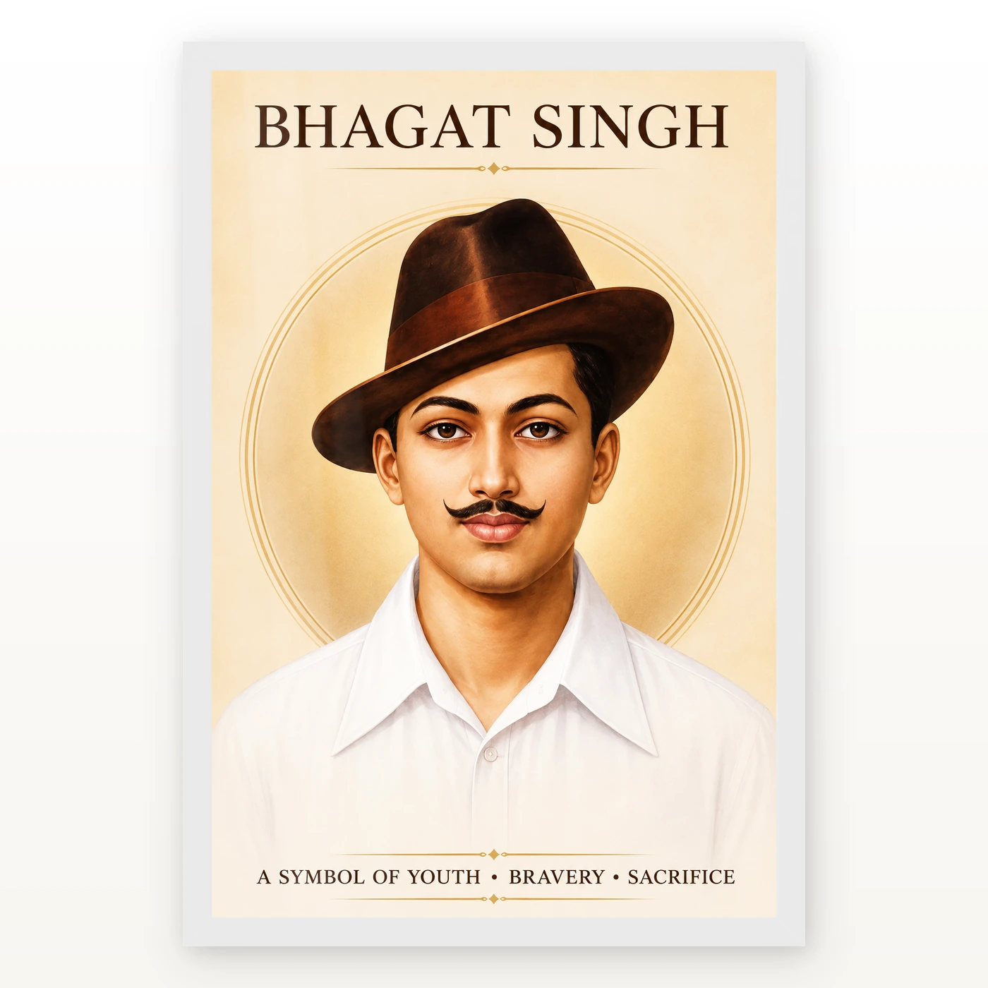 Bhagat Singh Symbol of Youth Ivory Gold Portrait Photo Frame, view 2
