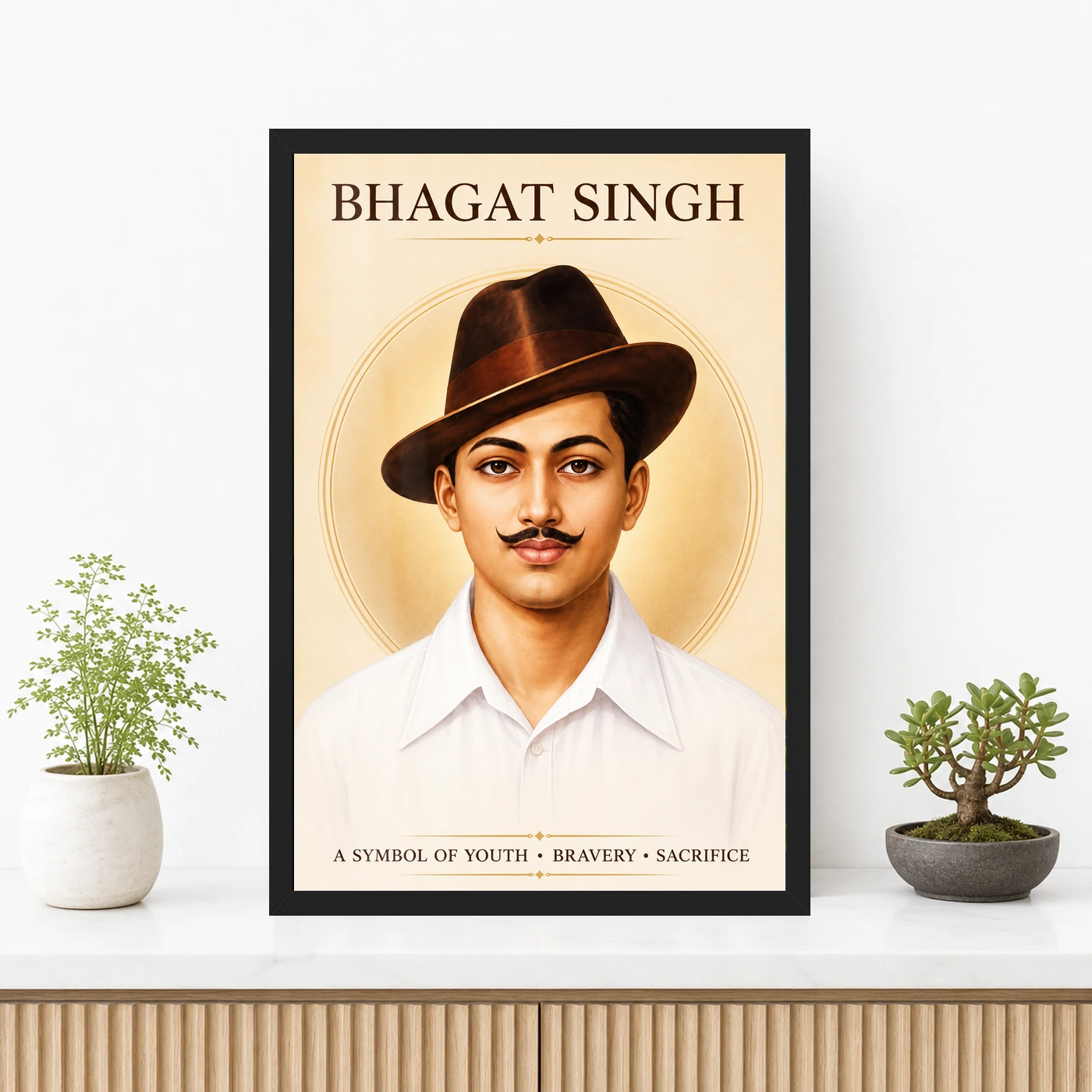 Bhagat Singh Symbol of Youth Ivory Gold Portrait Photo Frame, view 3