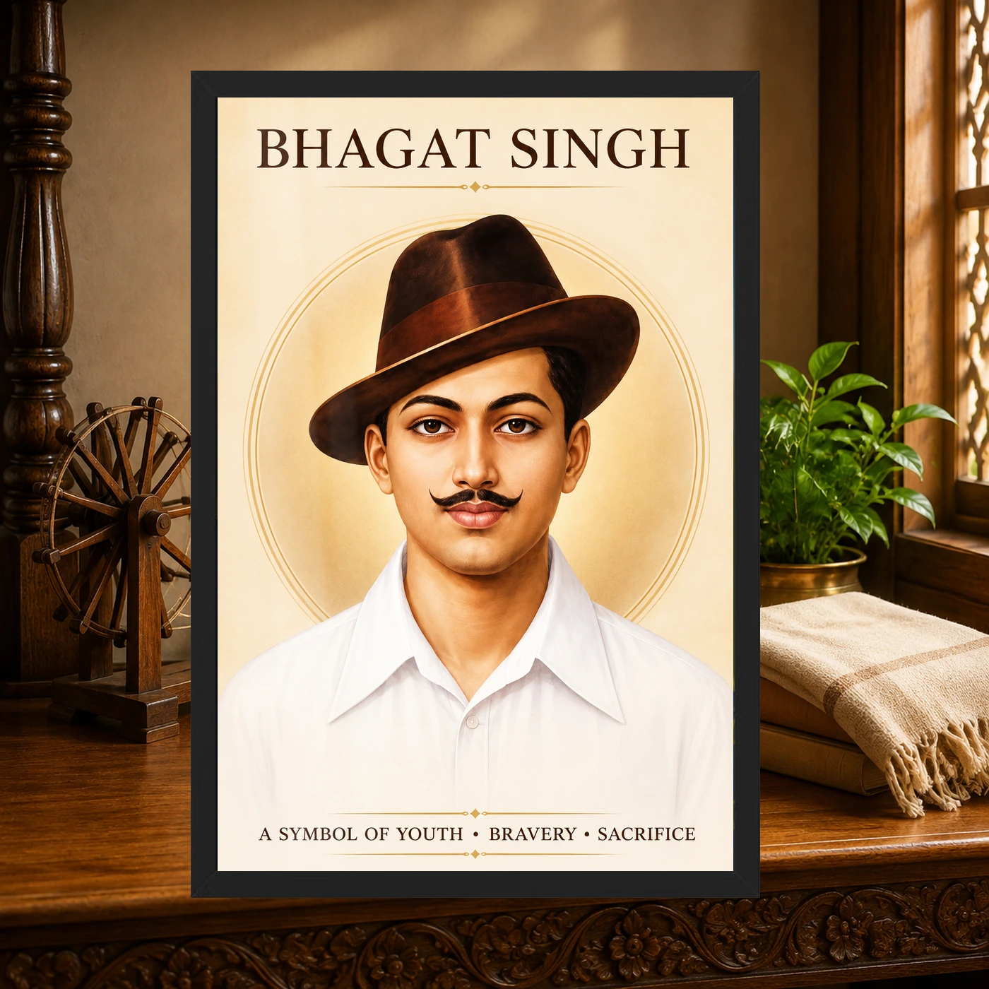 Bhagat Singh Symbol of Youth Ivory Gold Portrait Photo Frame, view 4