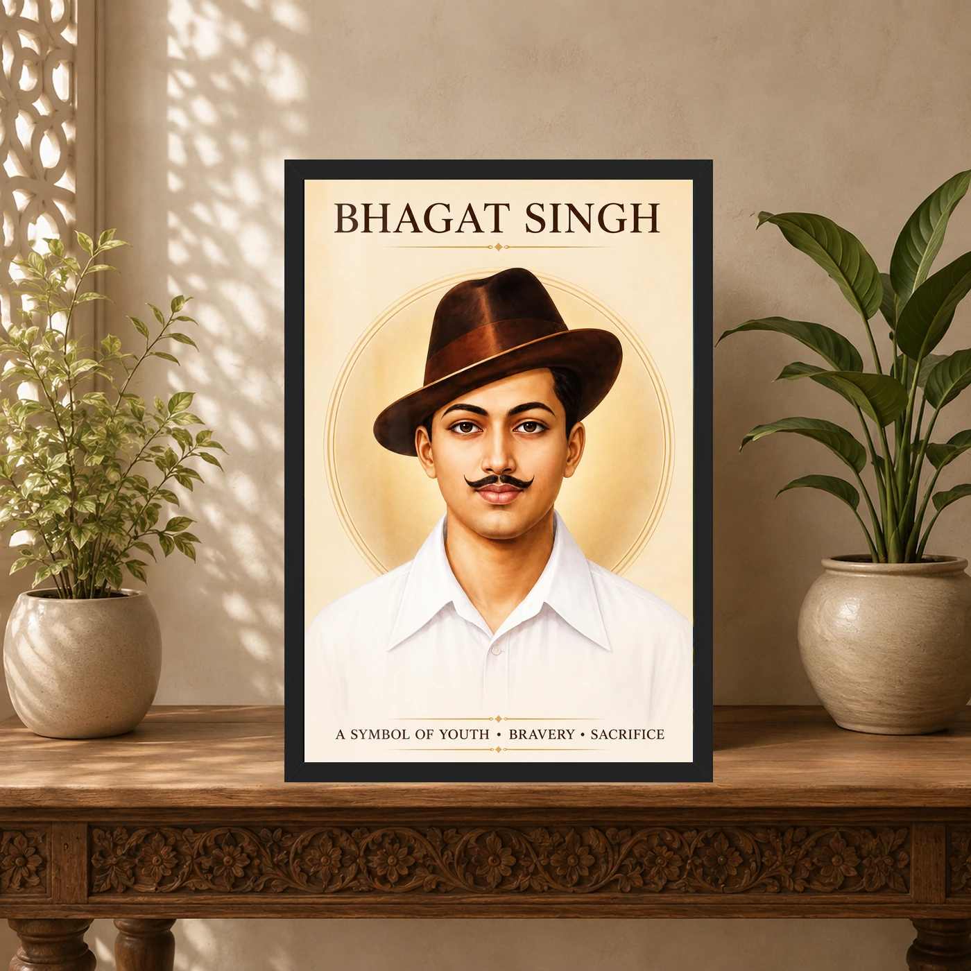 Bhagat Singh Symbol of Youth Ivory Gold Portrait Photo Frame, view 5