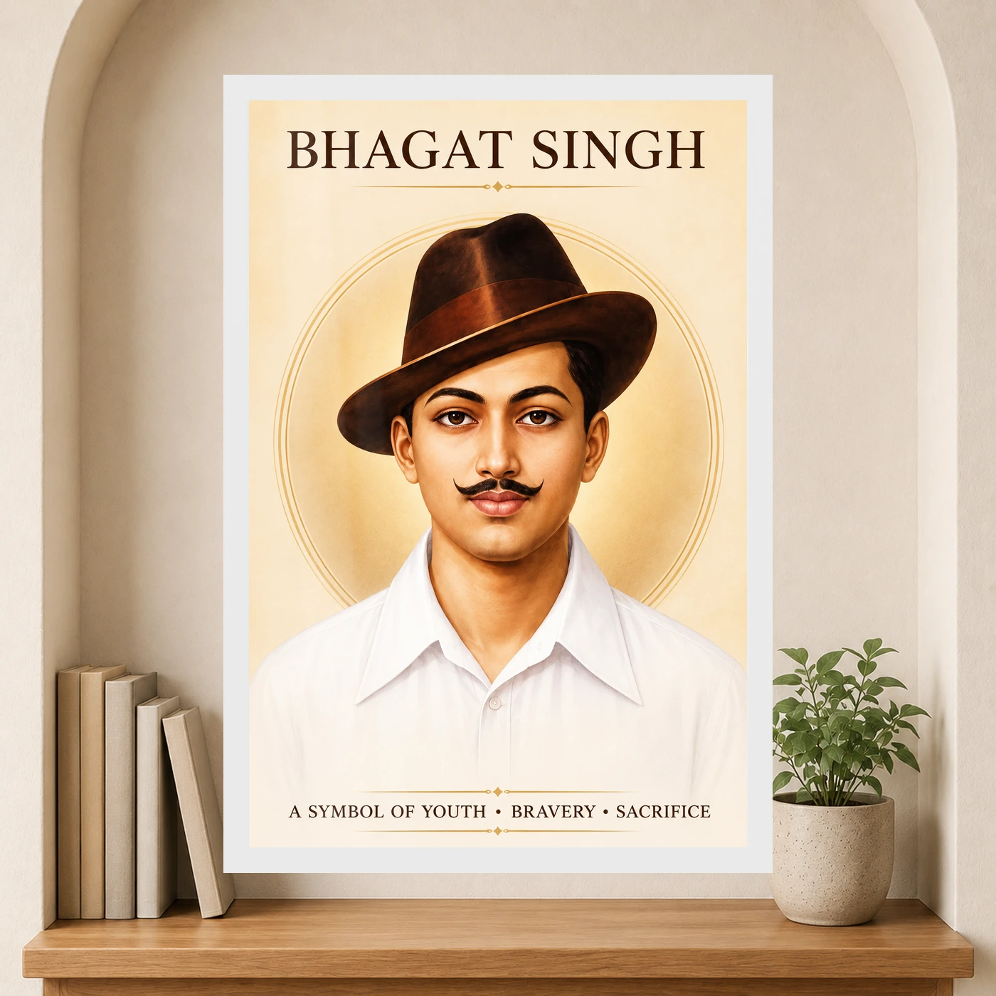 Bhagat Singh Symbol of Youth Ivory Gold Portrait Photo Frame, view 6