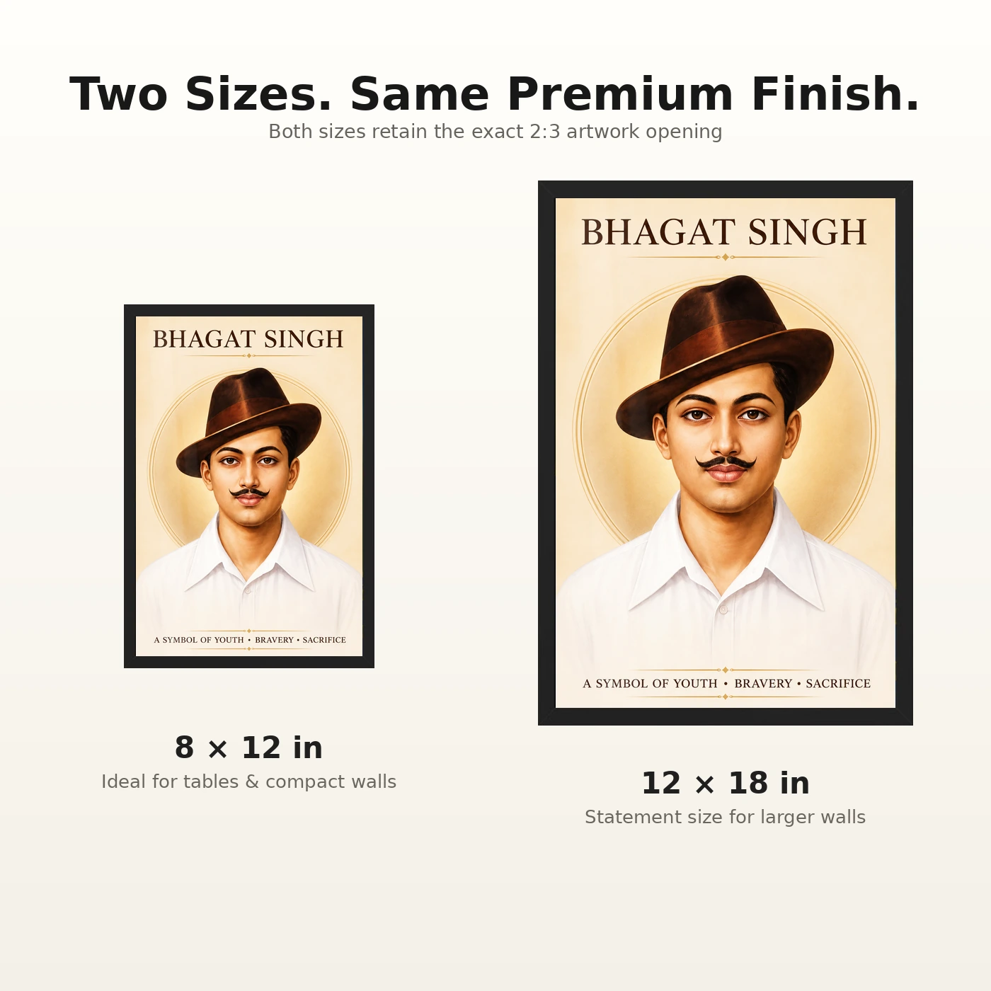 Bhagat Singh Symbol of Youth Ivory Gold Portrait Photo Frame, view 8