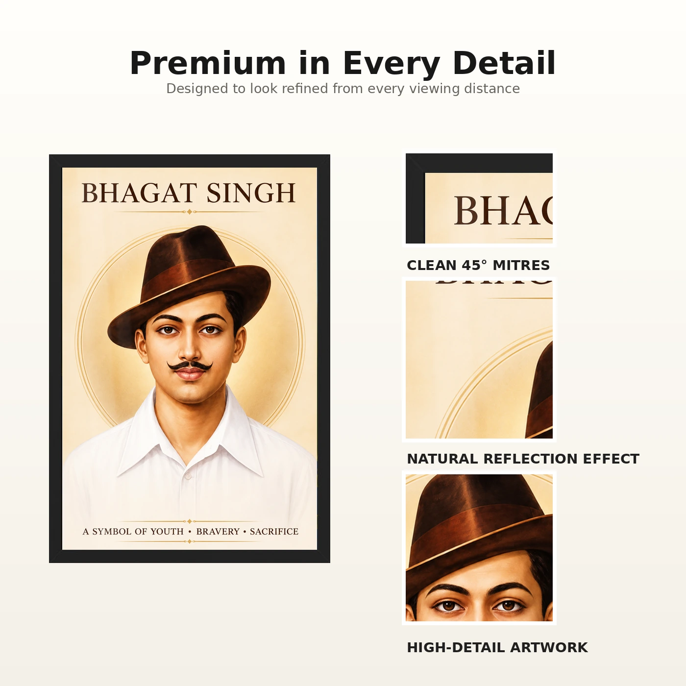 Bhagat Singh Symbol of Youth Ivory Gold Portrait Photo Frame, view 9