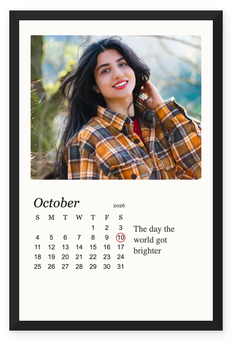 Birthday Calendar Photo Frame for Girlfriend with 1 Photo - Highlighted Date