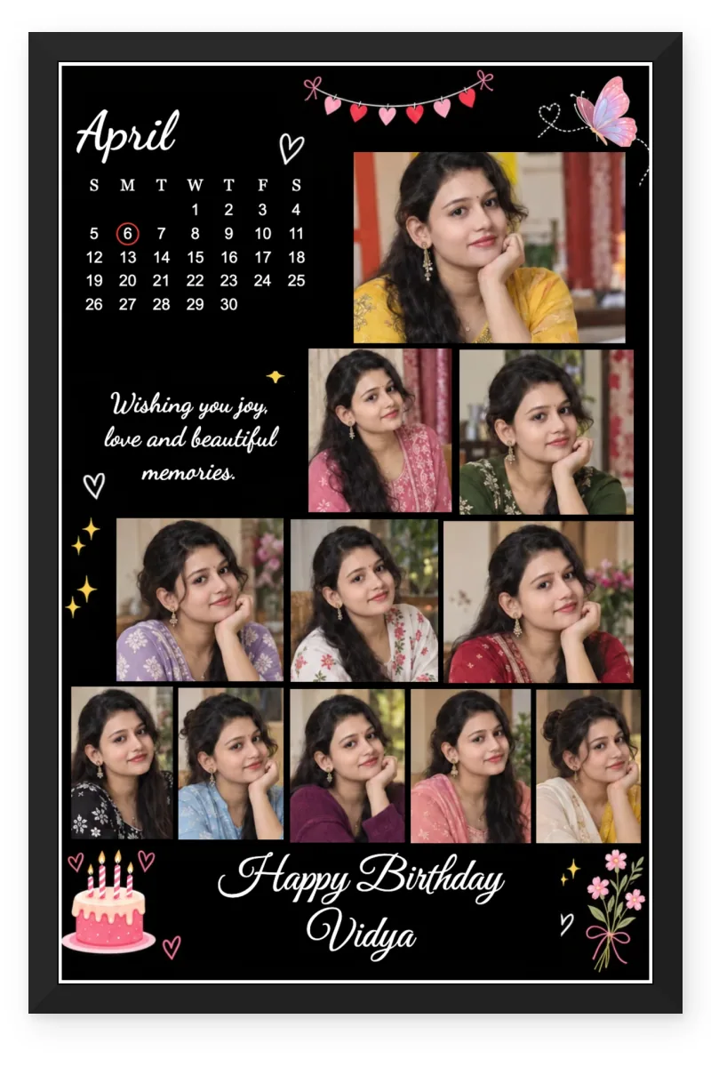 Birthday Calendar Photo Frame for Girlfriend with 11 to 13 Photos