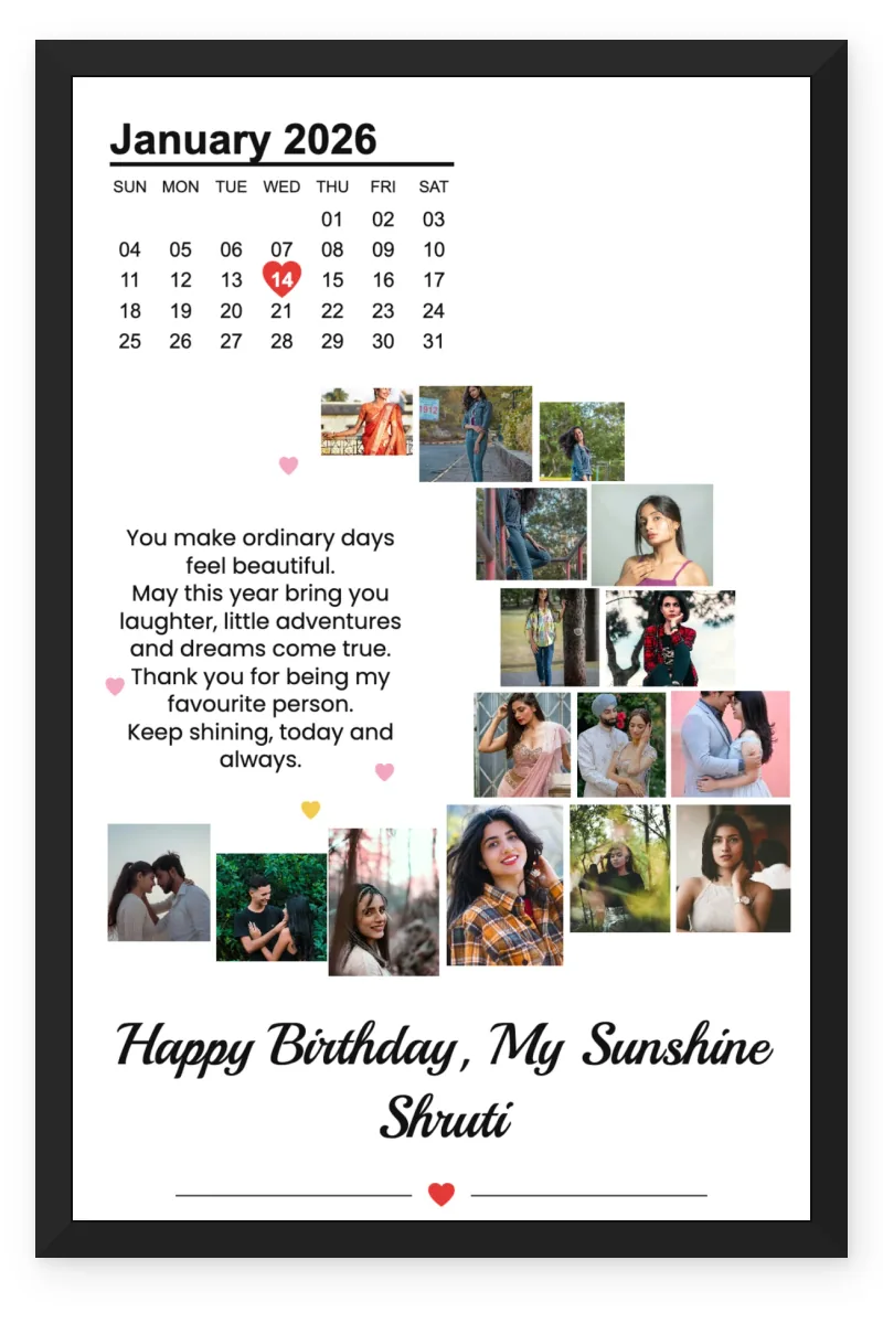 Birthday Calendar Photo Frame for Girlfriend with 15 to 16 Photos - Mosaic