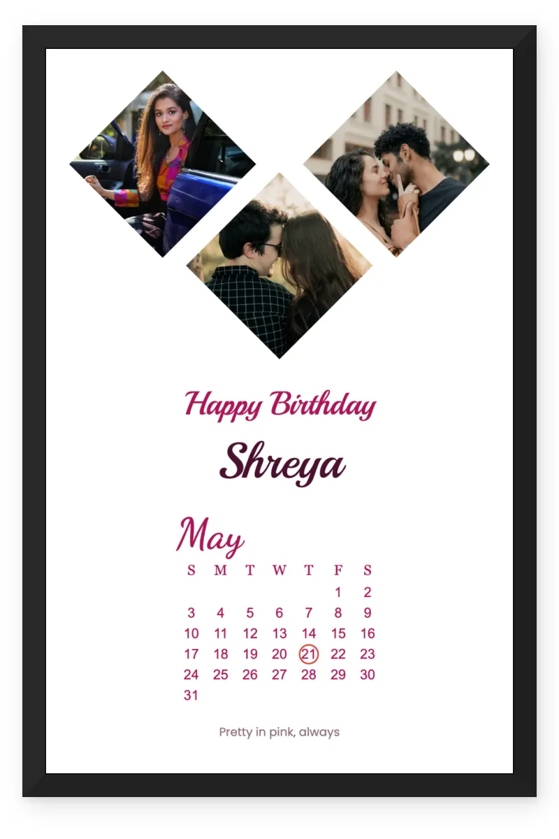 Birthday Calendar Photo Frame for Girlfriend with 2 to 3 Photos - Pink Blossom