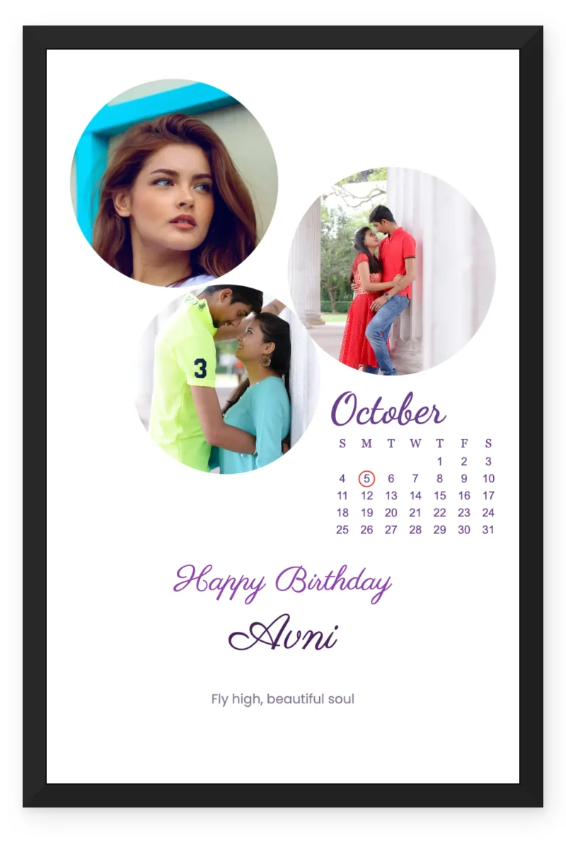 Birthday Calendar Photo Frame for Girlfriend with 3 Photos - Butterfly