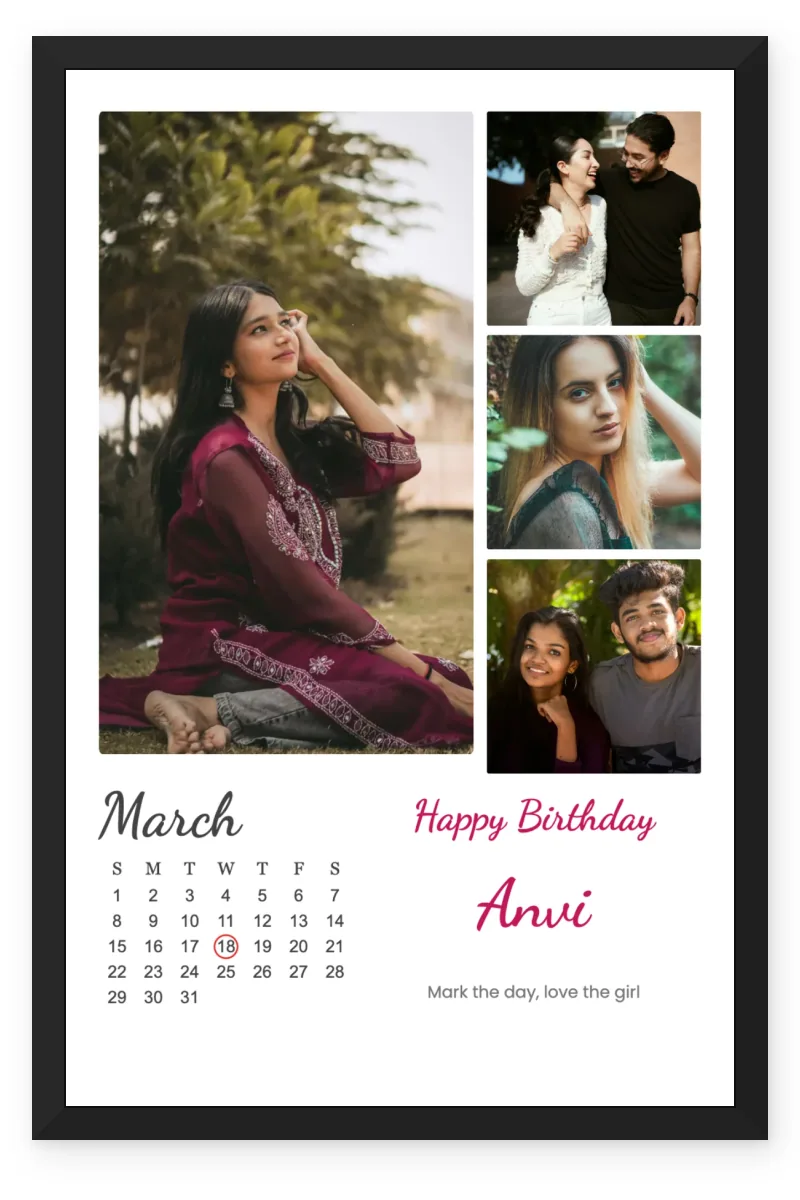 Birthday Calendar Photo Frame for Girlfriend with 4 Photos