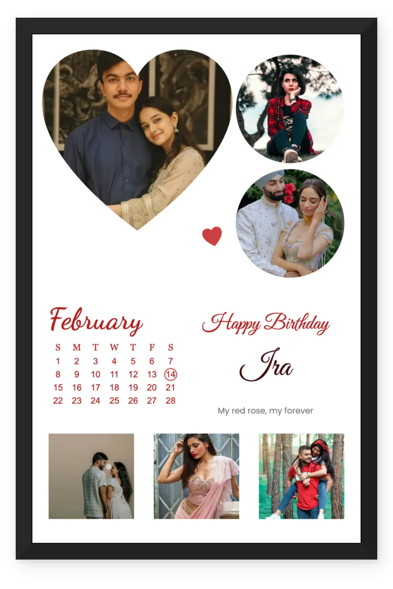 Birthday Calendar Photo Frame for Girlfriend with 5 to 6 Photos - Heart & Rose
