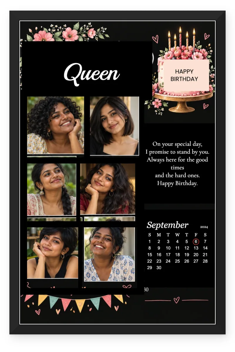 Birthday Calendar Photo Frame for Girlfriend with 6 Photos - Birthday Queen