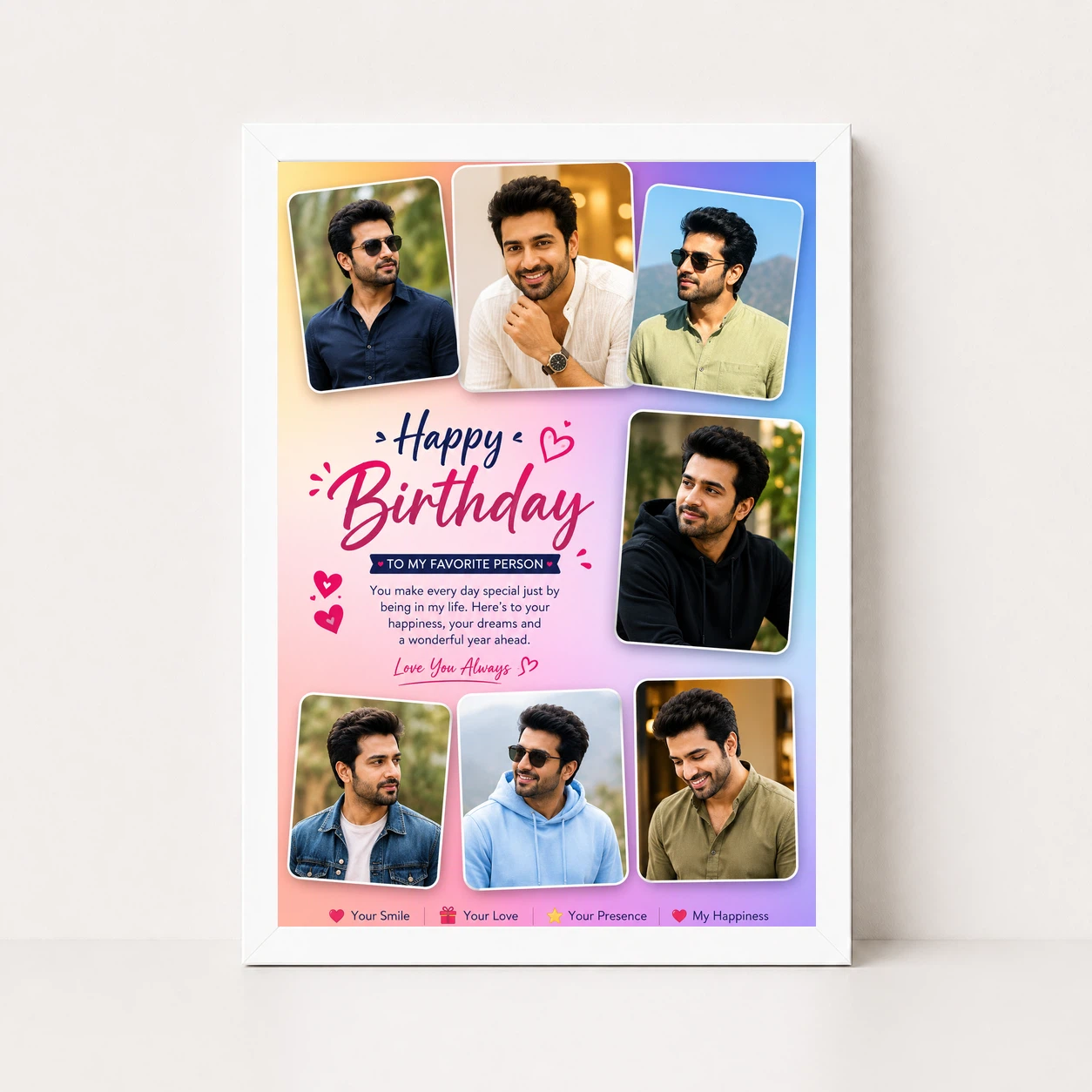 Birthday Frame for Boyfriend 6 Photo Pink Hearts Theme, view 11