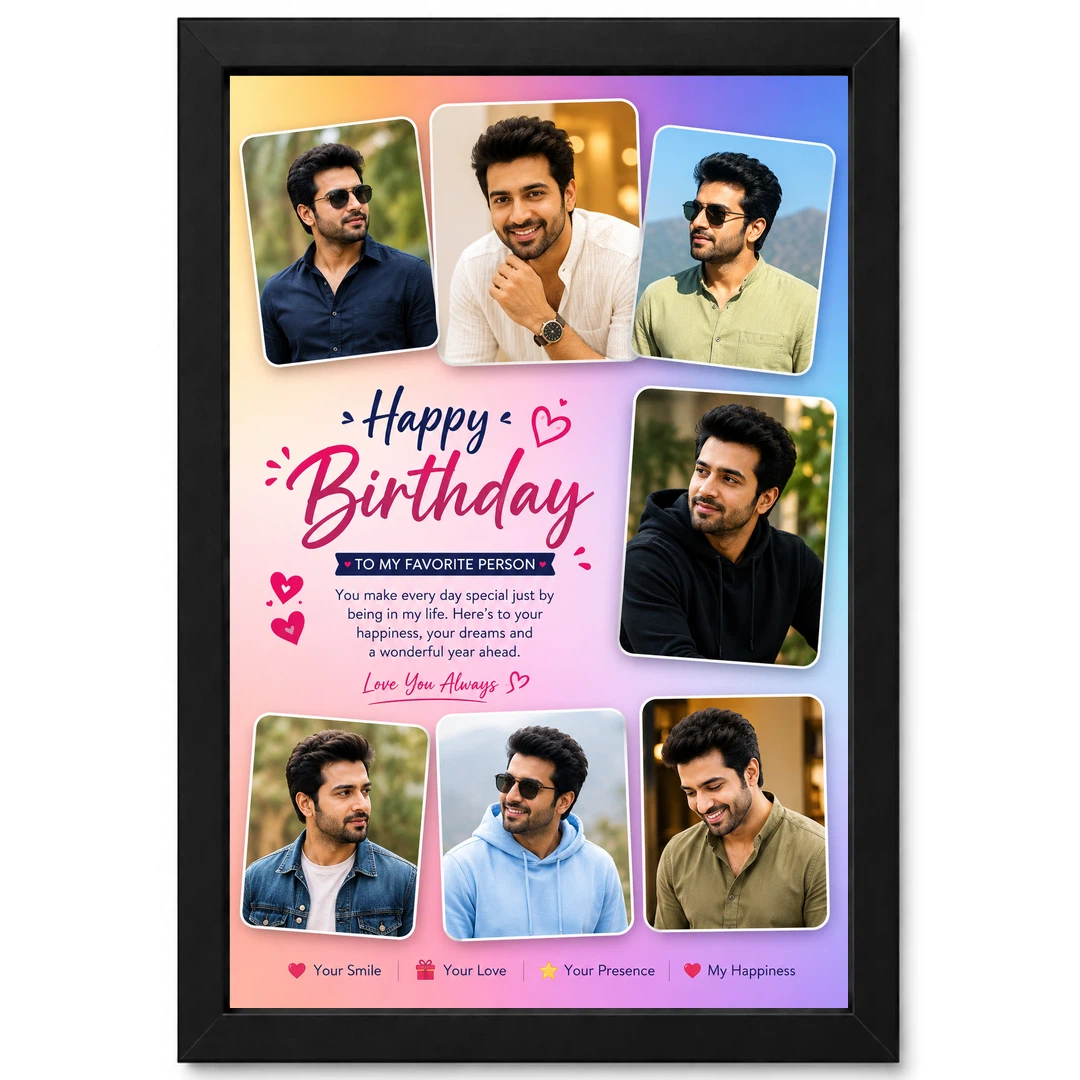 Birthday Frame for Boyfriend 6 Photo Pink Hearts Theme, view 12