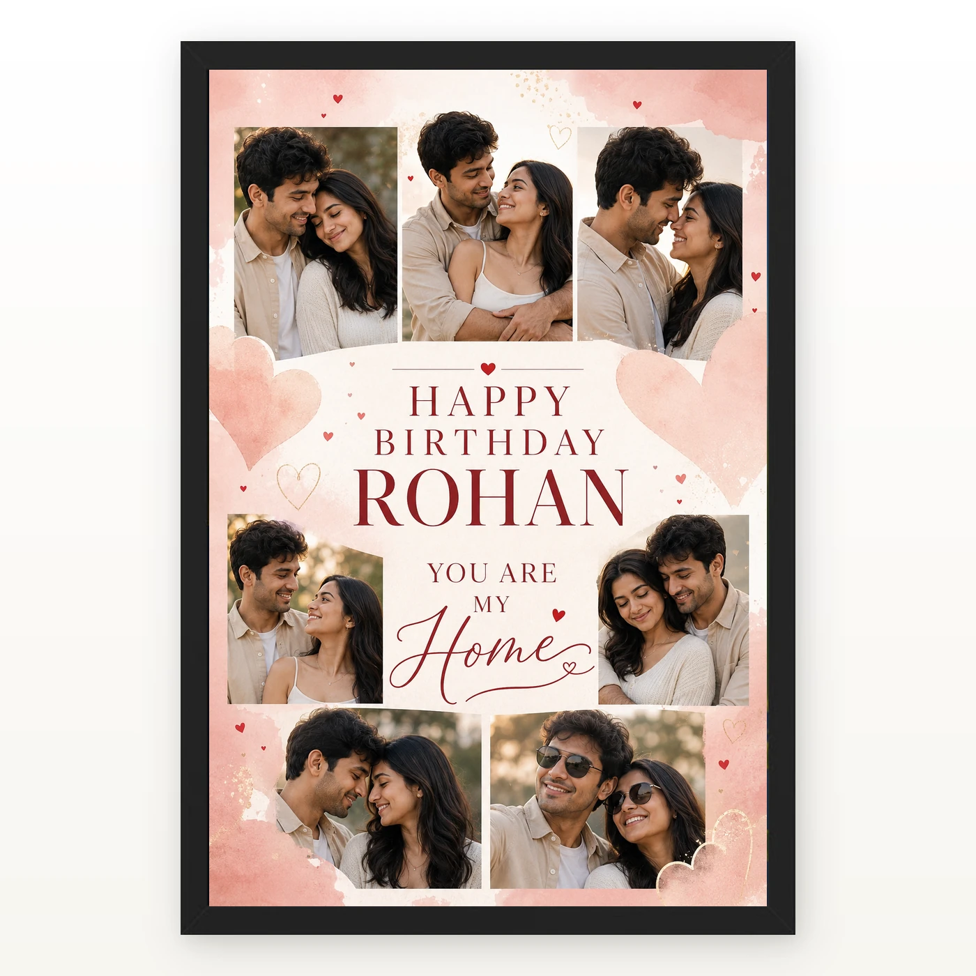 Birthday Frame for Husband Photo Pink Hearts Theme