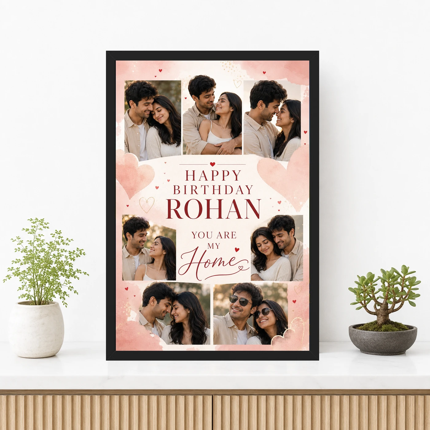 Birthday Frame for Husband Photo Pink Hearts Theme, view 3