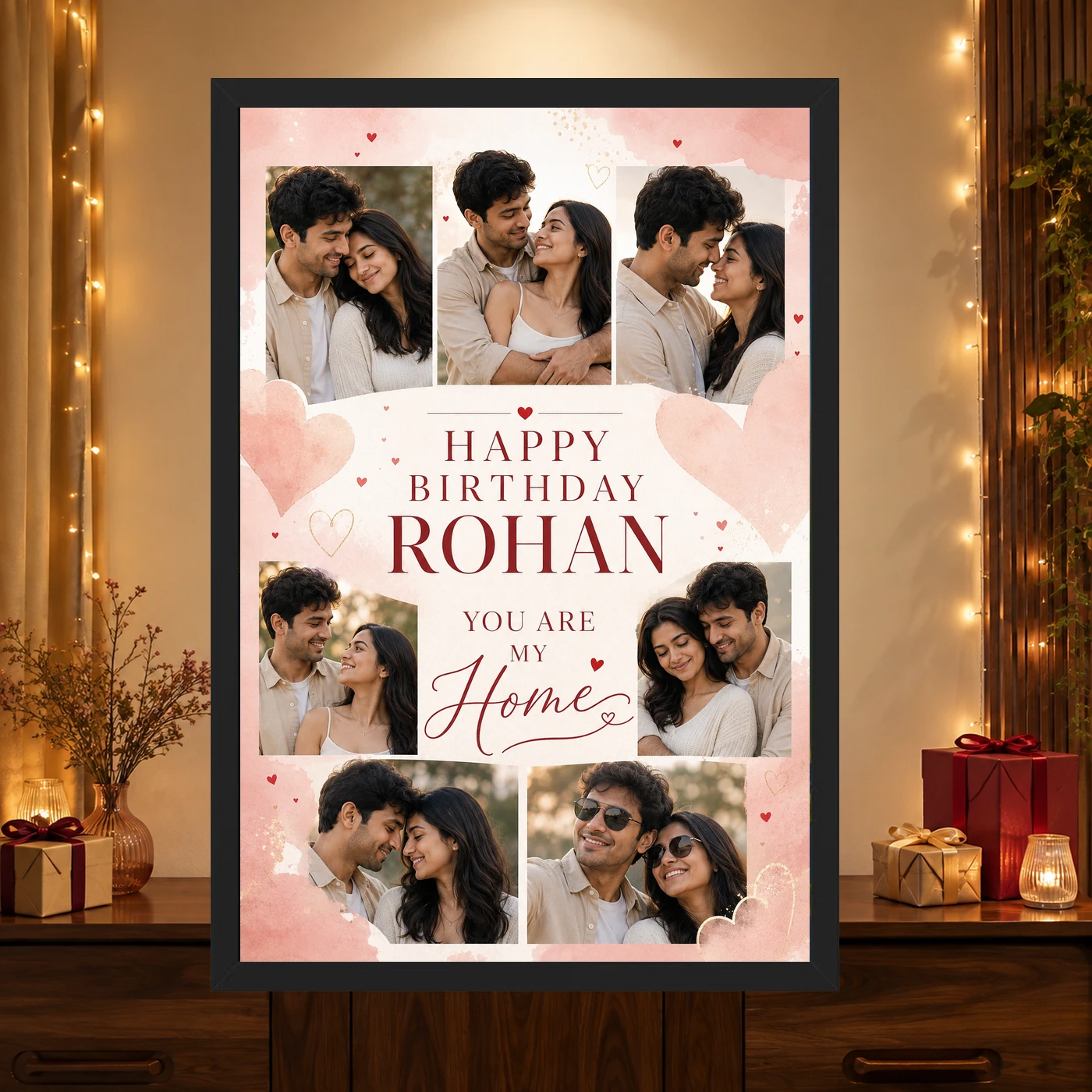 Birthday Frame for Husband Photo Pink Hearts Theme, view 4