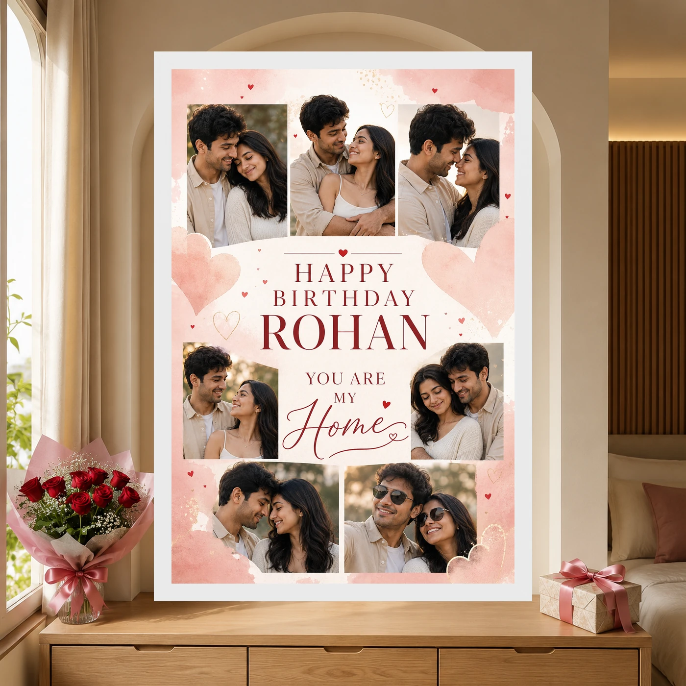 Birthday Frame for Husband Photo Pink Hearts Theme, view 6