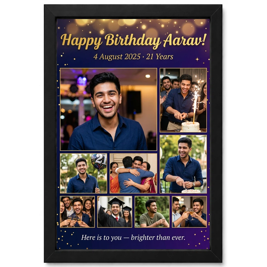 Birthday Photo Frame Collage Floral Elegant Celebration Photo Frame
