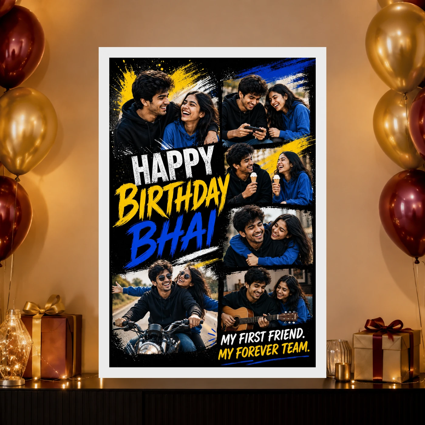 Birthday Photo Frame Collage for Brother with Street Style Vibe, view 10