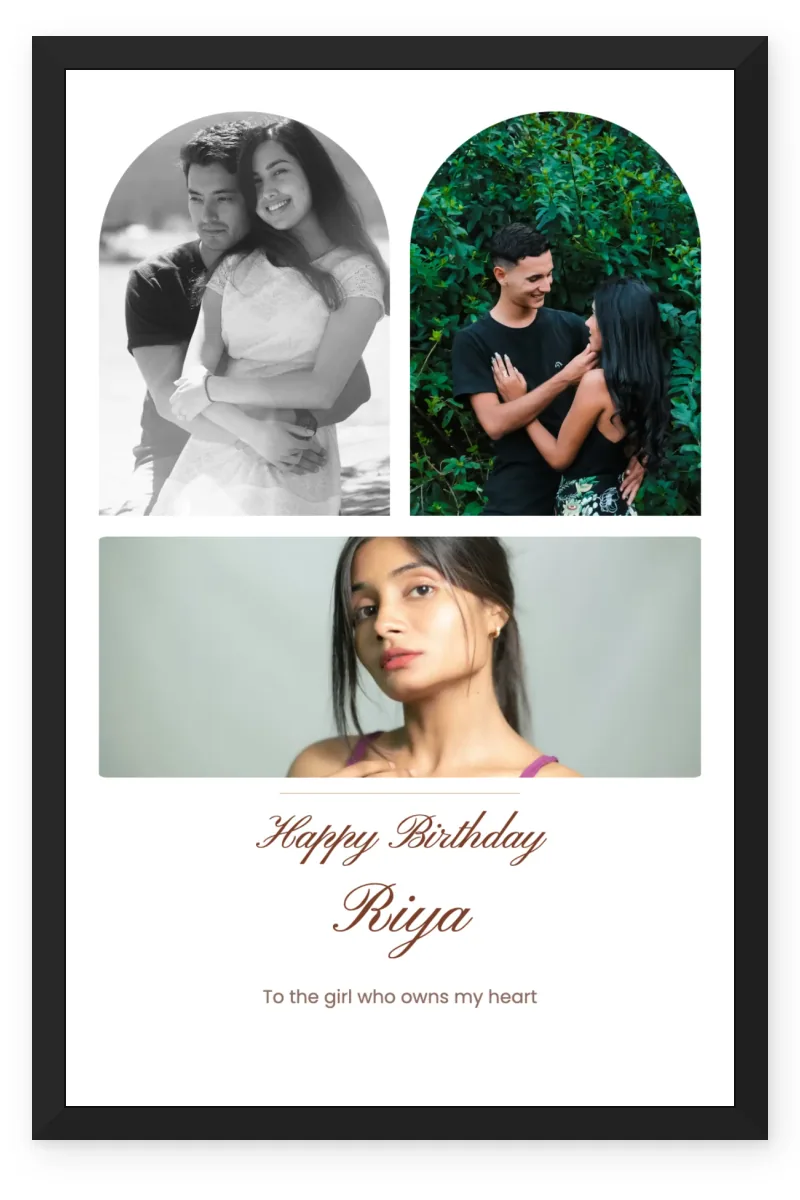 Birthday Photo Frame for Girlfriend with 3 Photos - Romantic Collage