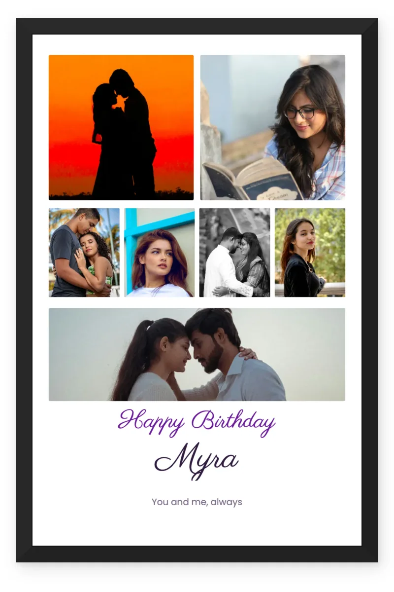 Birthday Photo Frame for Girlfriend with 7 to 8 Photos - Couple Portrait Collage