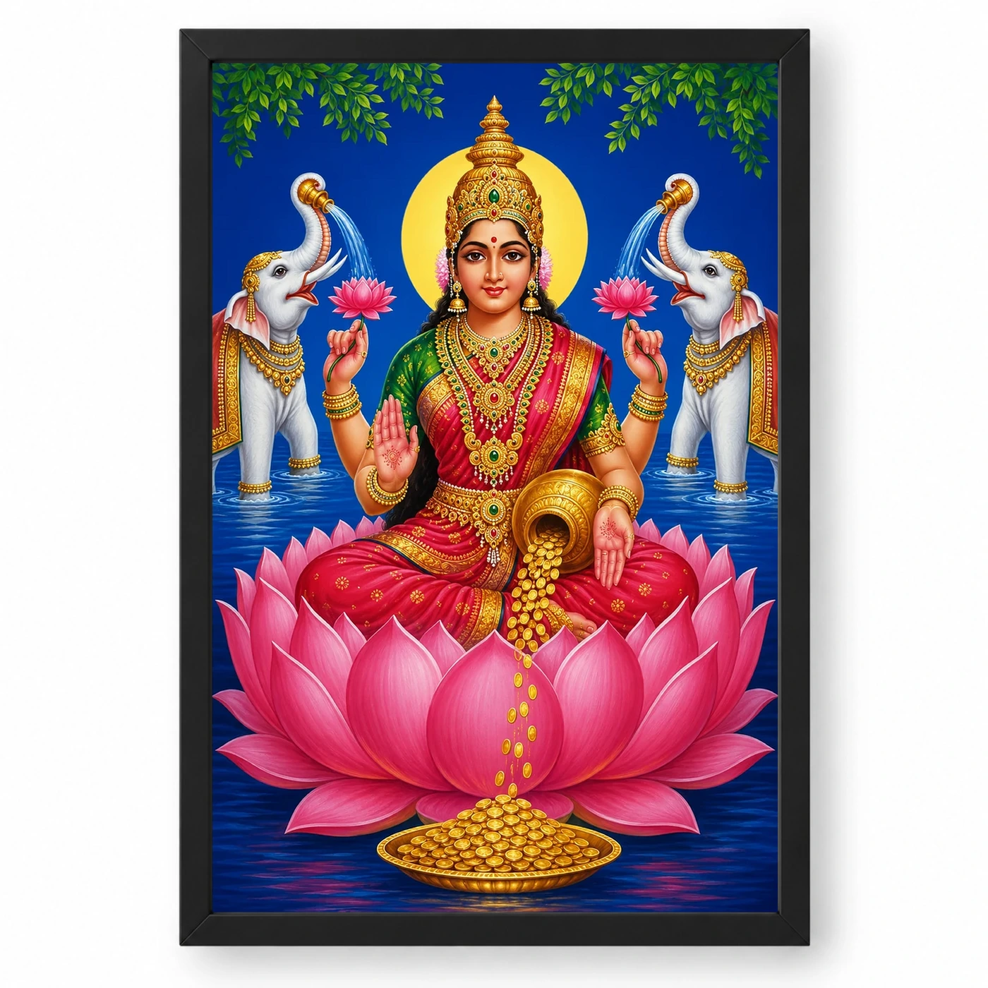 Blue Water Gaja Varalakshmi Photo Frame – Lotus Prosperity Art