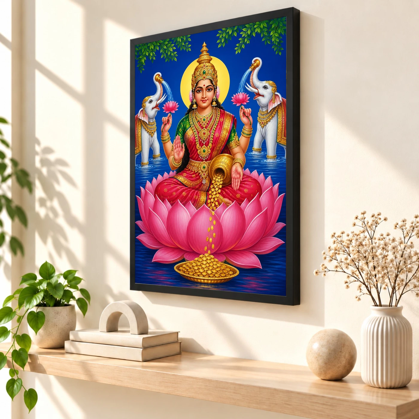 Blue Water Gaja Varalakshmi Photo Frame – Lotus Prosperity Art, view 2