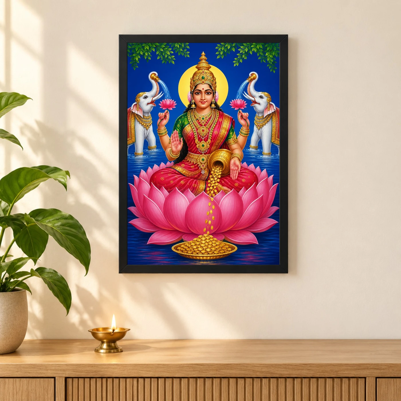 Blue Water Gaja Varalakshmi Photo Frame – Lotus Prosperity Art, view 3