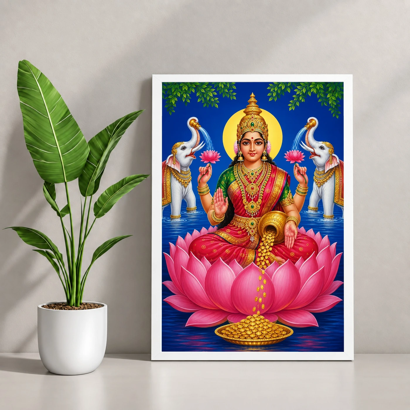Blue Water Gaja Varalakshmi Photo Frame – Lotus Prosperity Art, view 4