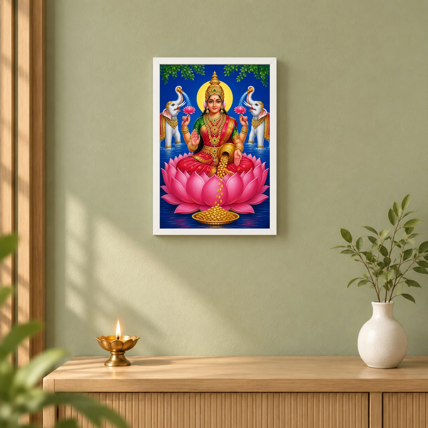 Blue Water Gaja Varalakshmi Photo Frame – Lotus Prosperity Art, view 6