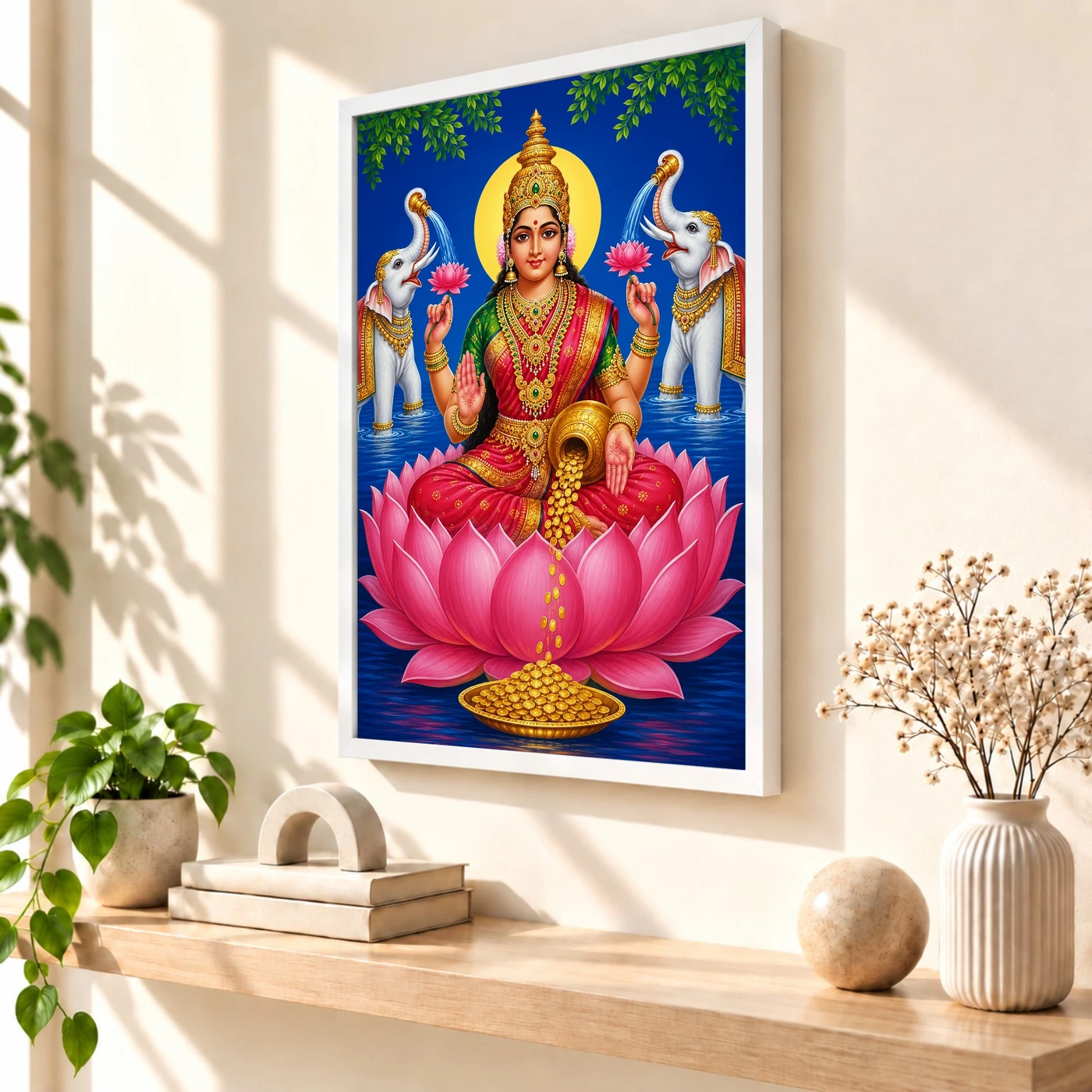 Blue Water Gaja Varalakshmi Photo Frame – Lotus Prosperity Art, view 7