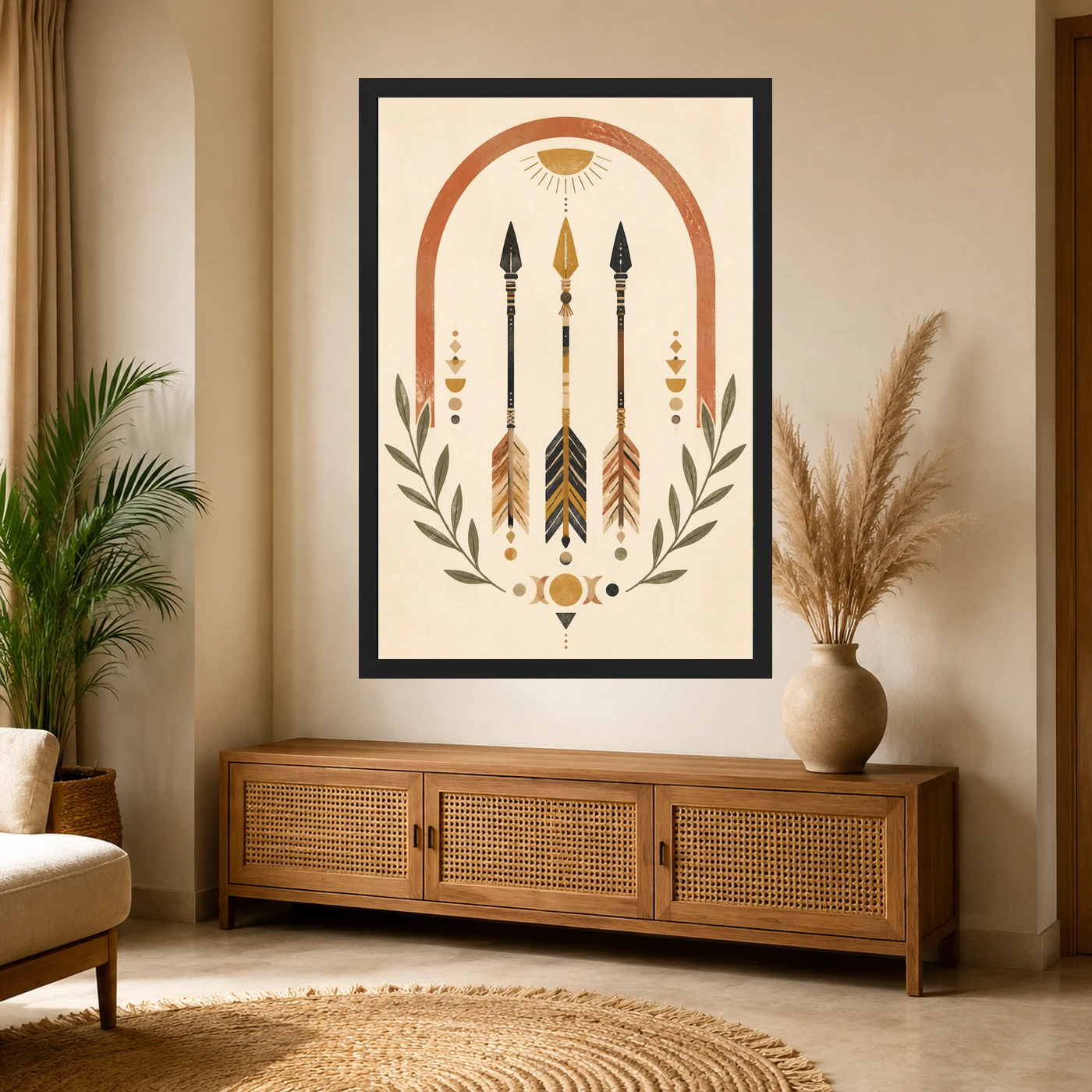 Boho Arrow Feather Tribal Earth Tones Cream Sage Art Photo Frame, view 4