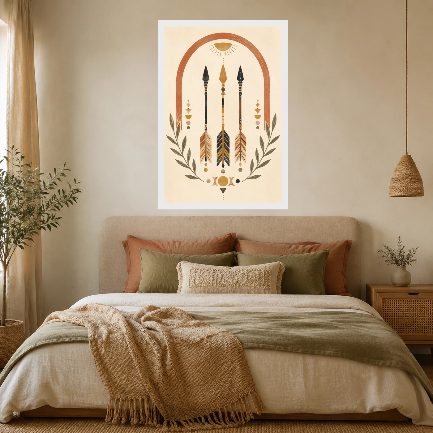 Boho Arrow Feather Tribal Earth Tones Cream Sage Art Photo Frame, view 6